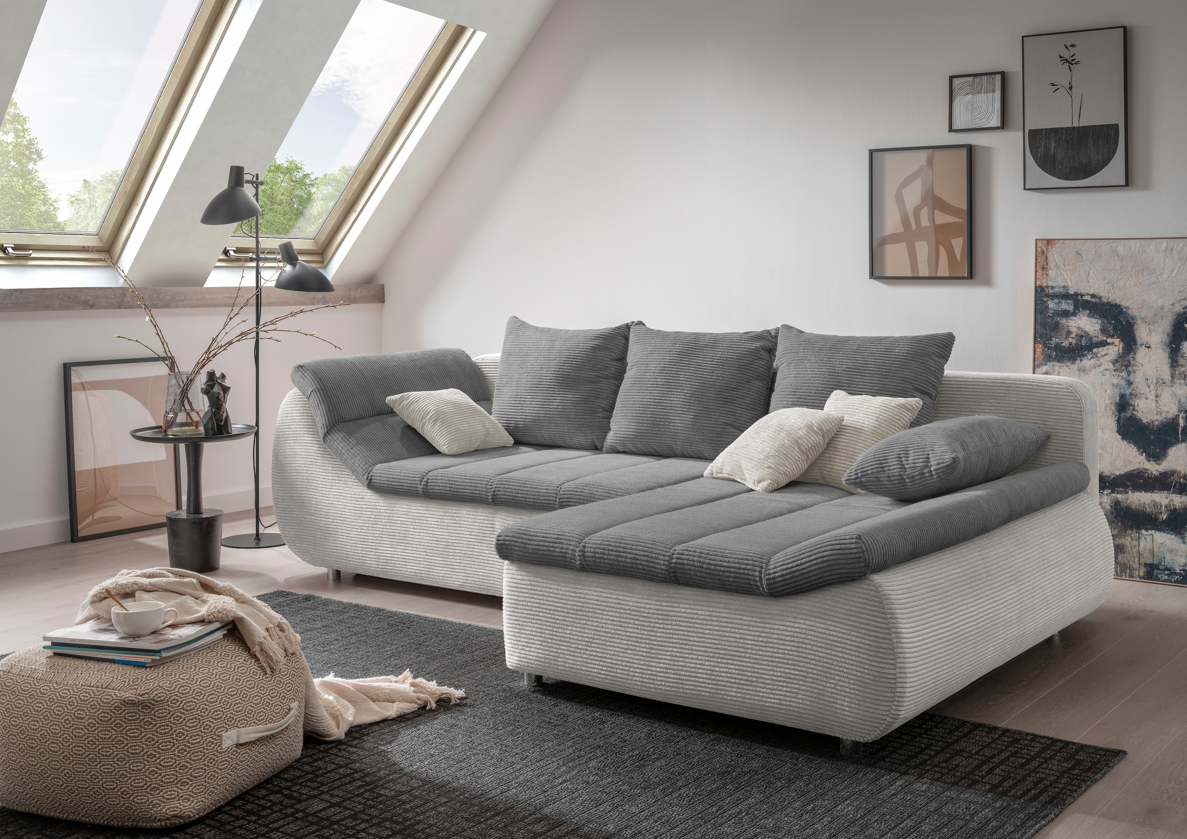 INOSIGN Ecksofa »Imola elegant und bequem, aktuelle Steppung im Sitz, L-Form«, wahlweise mit Bettfunktion