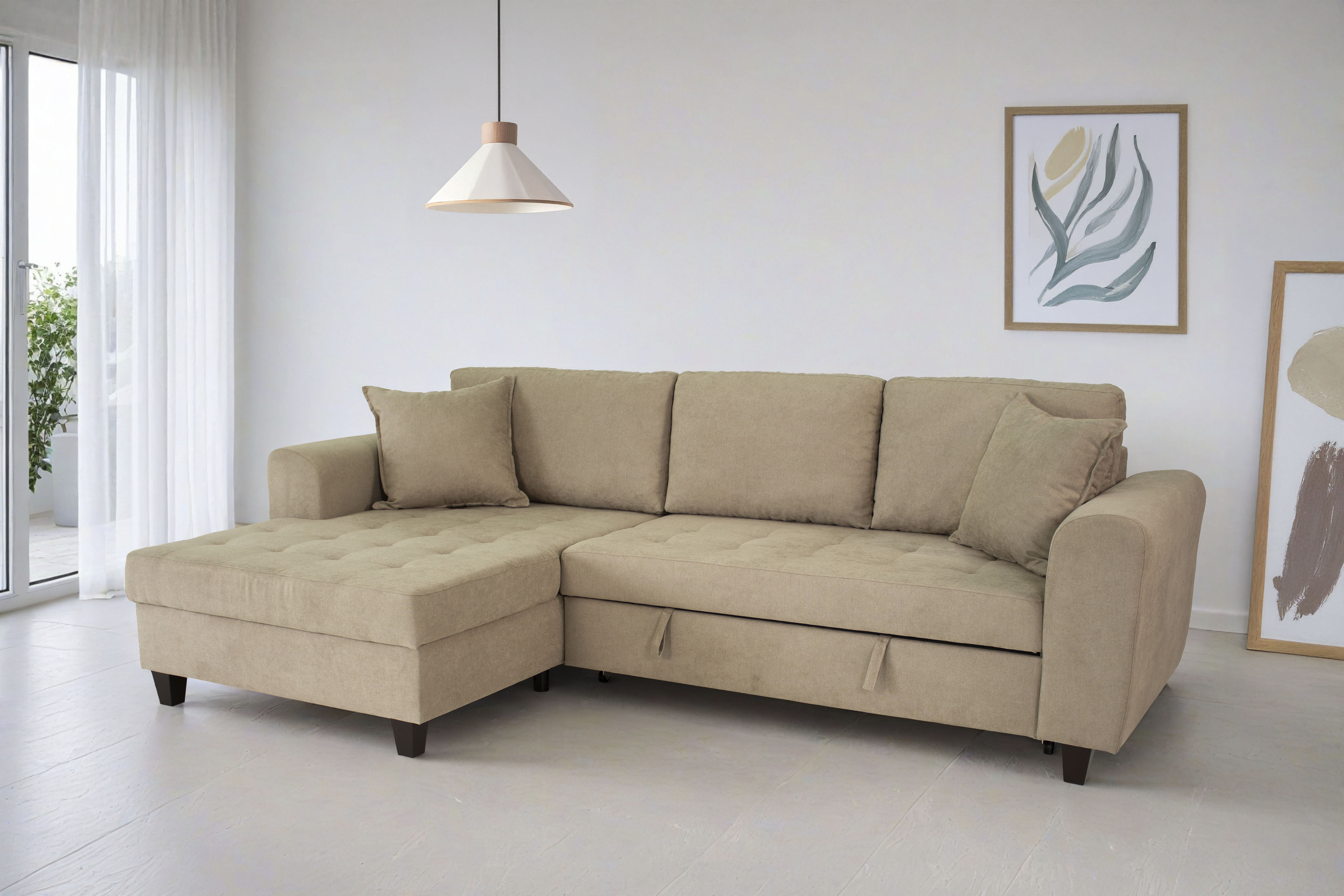 Trends by HG Ecksofa "Moritz L-Form, B: 265 cm" mit Schlaffunktion, Bettkasten & Zierkissen