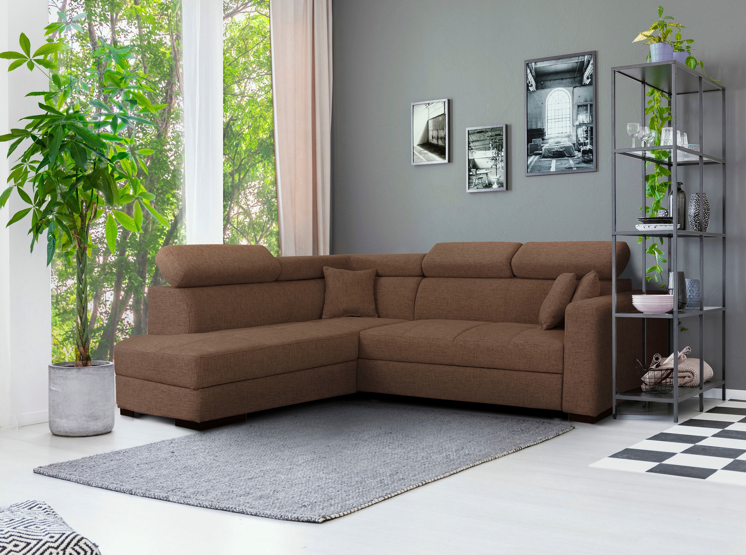 Home affaire Ecksofa »Tulio L-Form«, wahlweise mit Bettfunktion und Bettkasten, incl. 3 Zierkissen