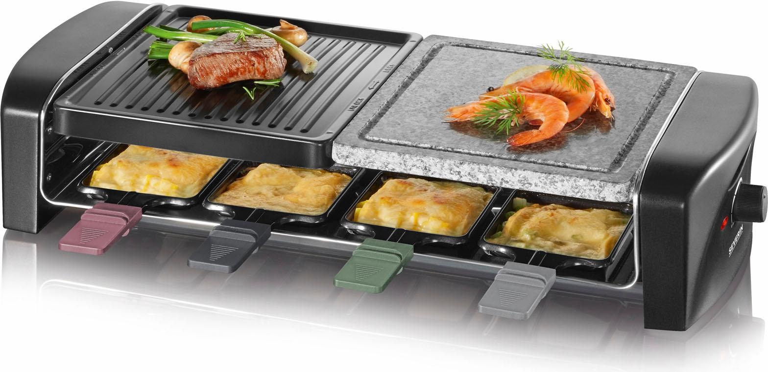 Severin Raclette »RG 9645«, 8 St. Raclettepfännchen, 1400 W, Naturgrillstein, Gussplatte, Thermostat, Antihaftbeschichtung