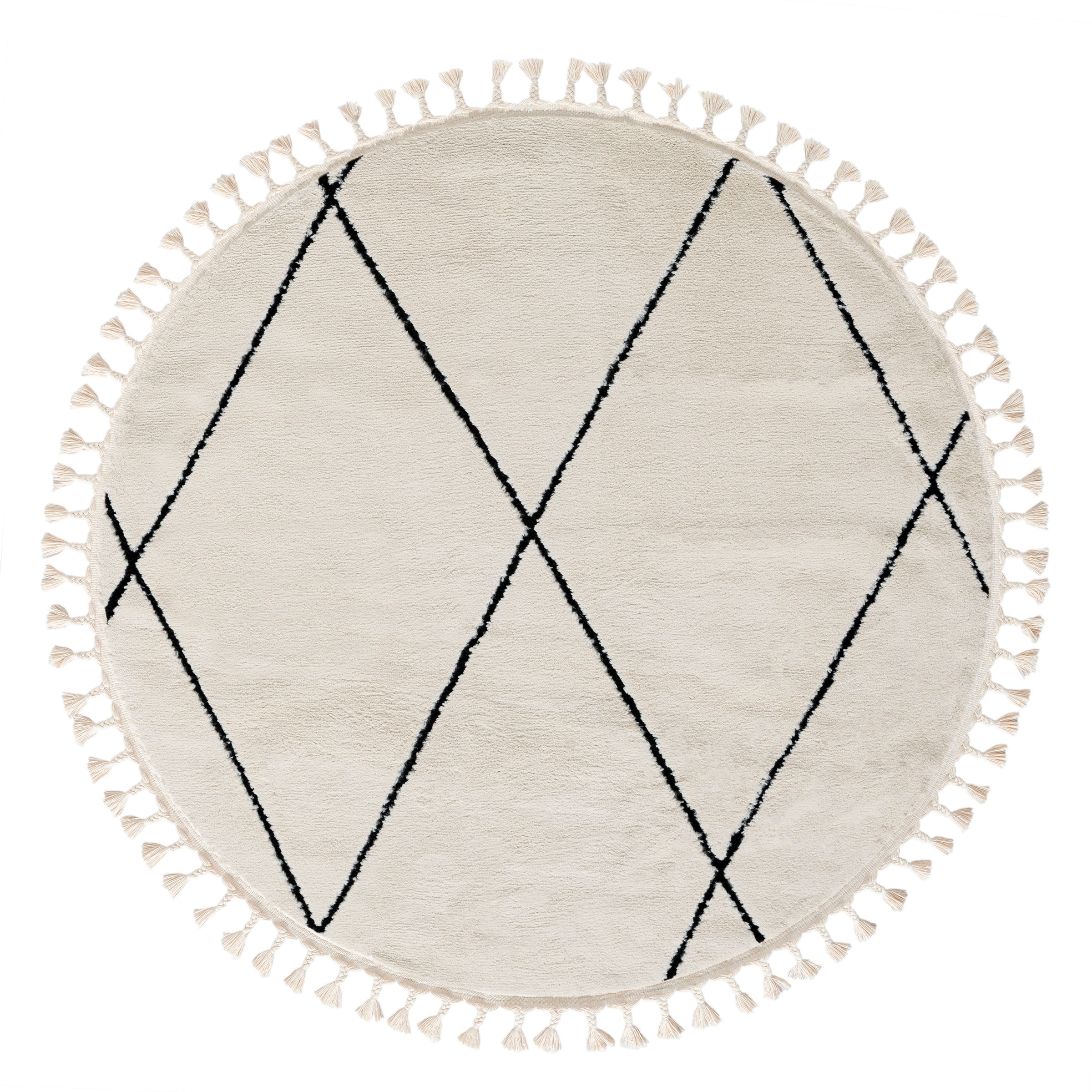 Myflair Möbel & Accessoires Hochflor-Teppich »Moroccan Pattern«, rund, modern, marokkanisches Design, Rauten Muster, weich, mit Fransen