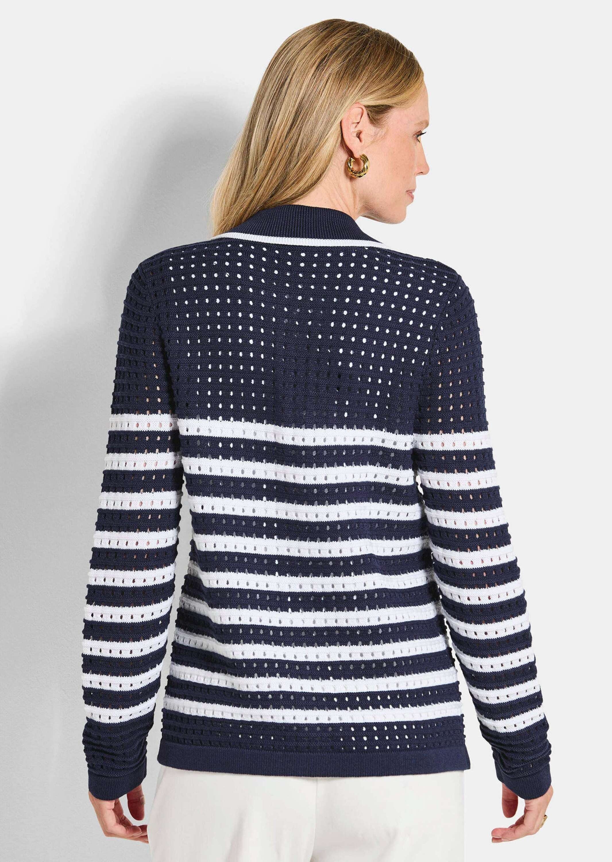 GOLDNER Strickjacke »Kurzgröße Polopullover mit Lochmuster« Lochmuster im Ringel, goldene Dekoknöpfe