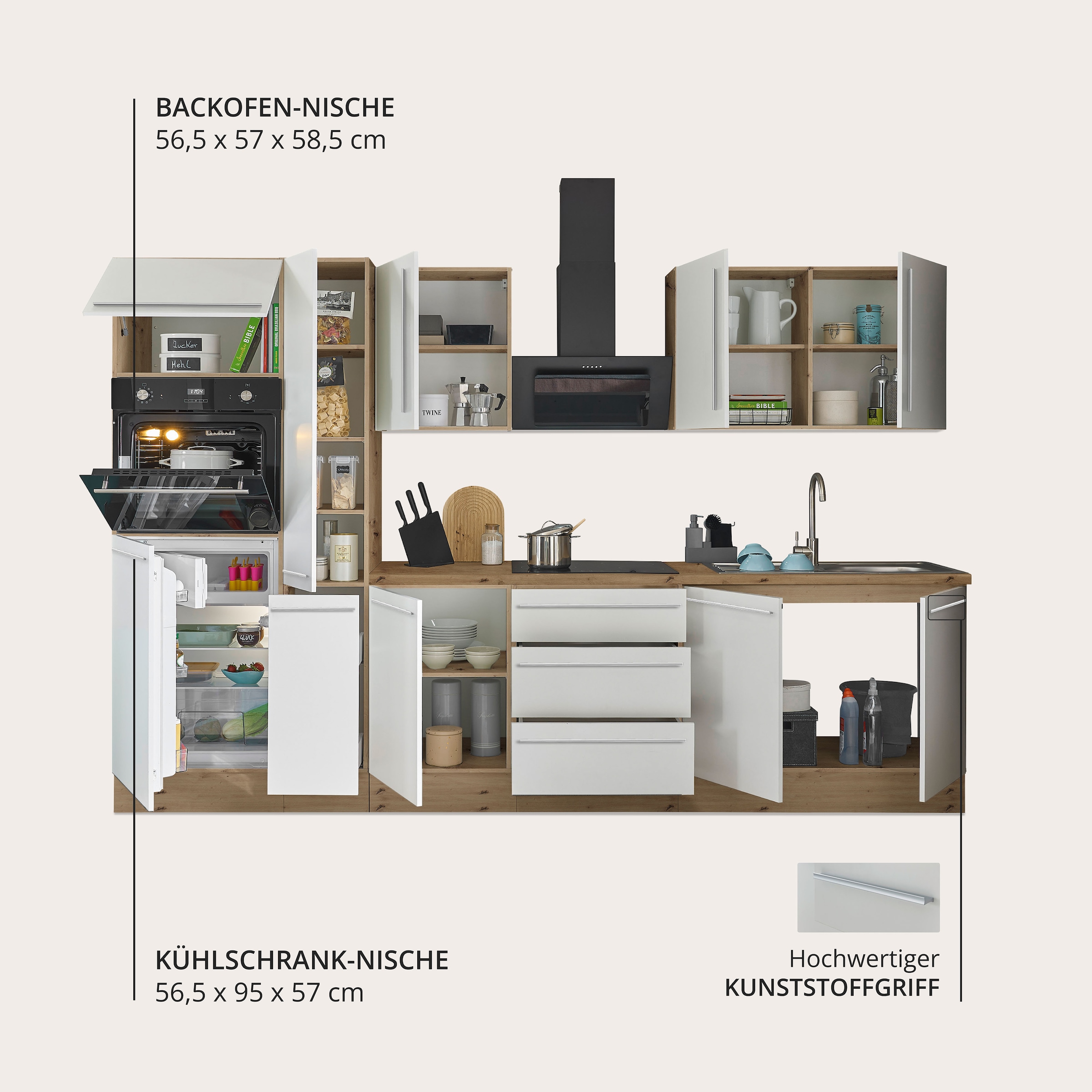 KOCHSTATION Küchenzeile »Florida« Breite 300 cm, wahlweise mit E-Geräten,Softclose für Türen/Schubkästen