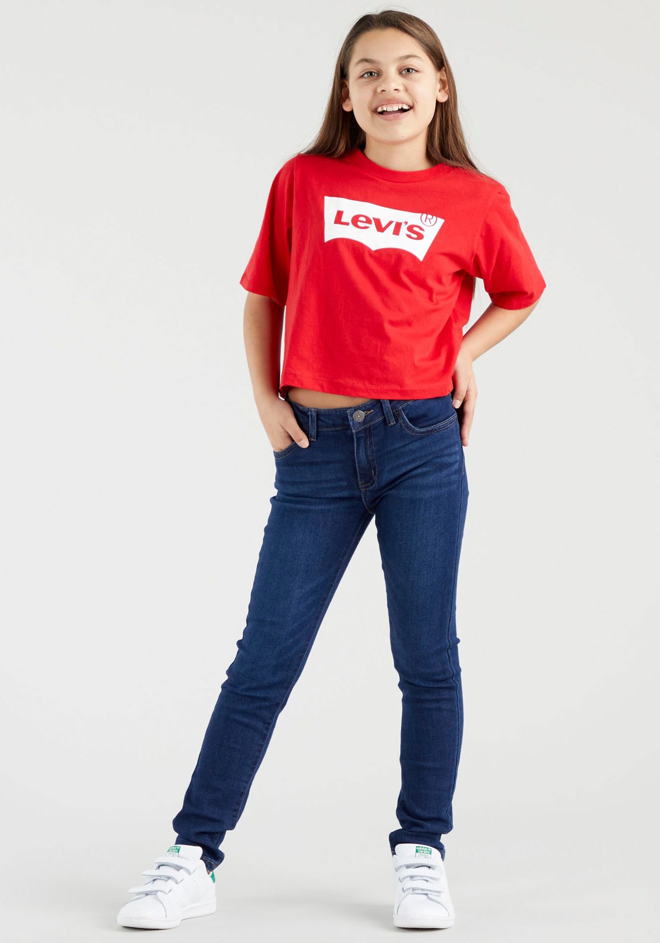 Stretch-Jeans LEVI'S KIDS "710™ SUPER SKINNY FIT JEANS", Mädchen, Gr. 14/158, N-Gr, blau (dunkelblau used denim), Denim/Jeans, Obermaterial: 70%
