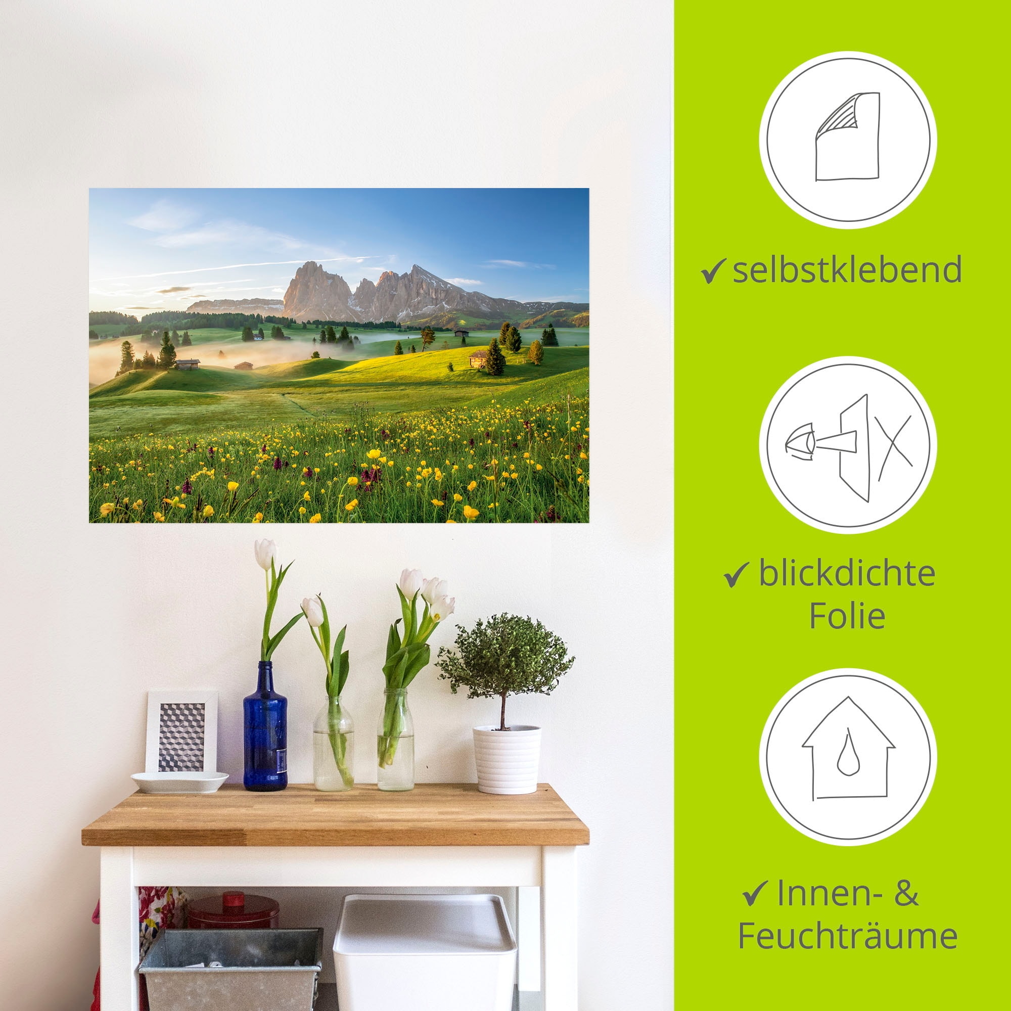 Artland Wandbild »Frühling auf der Seiser Alm«, Berge & Alpenbilder, (1 St.), als Alubild, Leinwandbild, Wandaufkleber oder Poster in versch. Größen