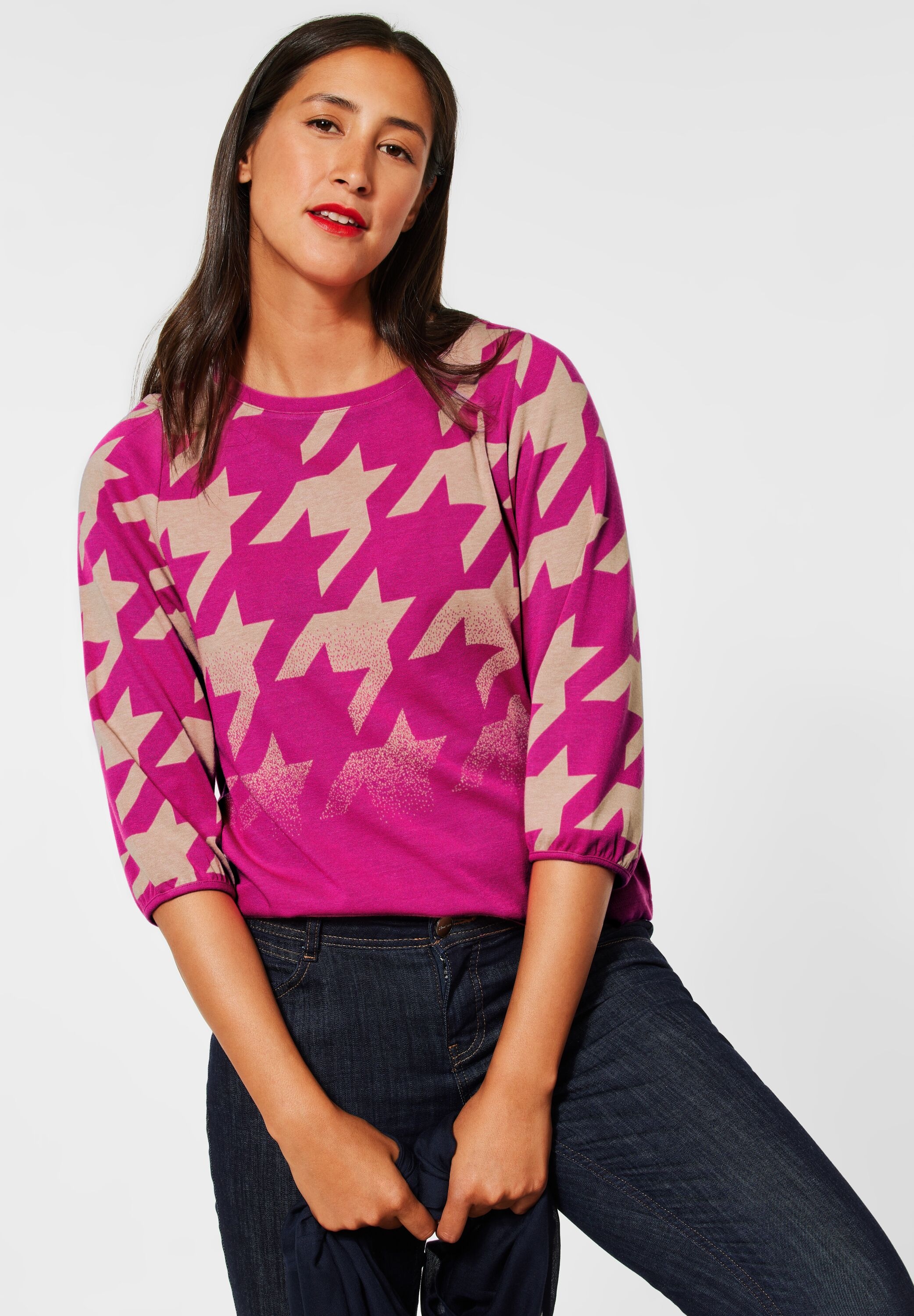 STREET ONE 3/4-Arm-Shirt, mit Hahnentrittmuster