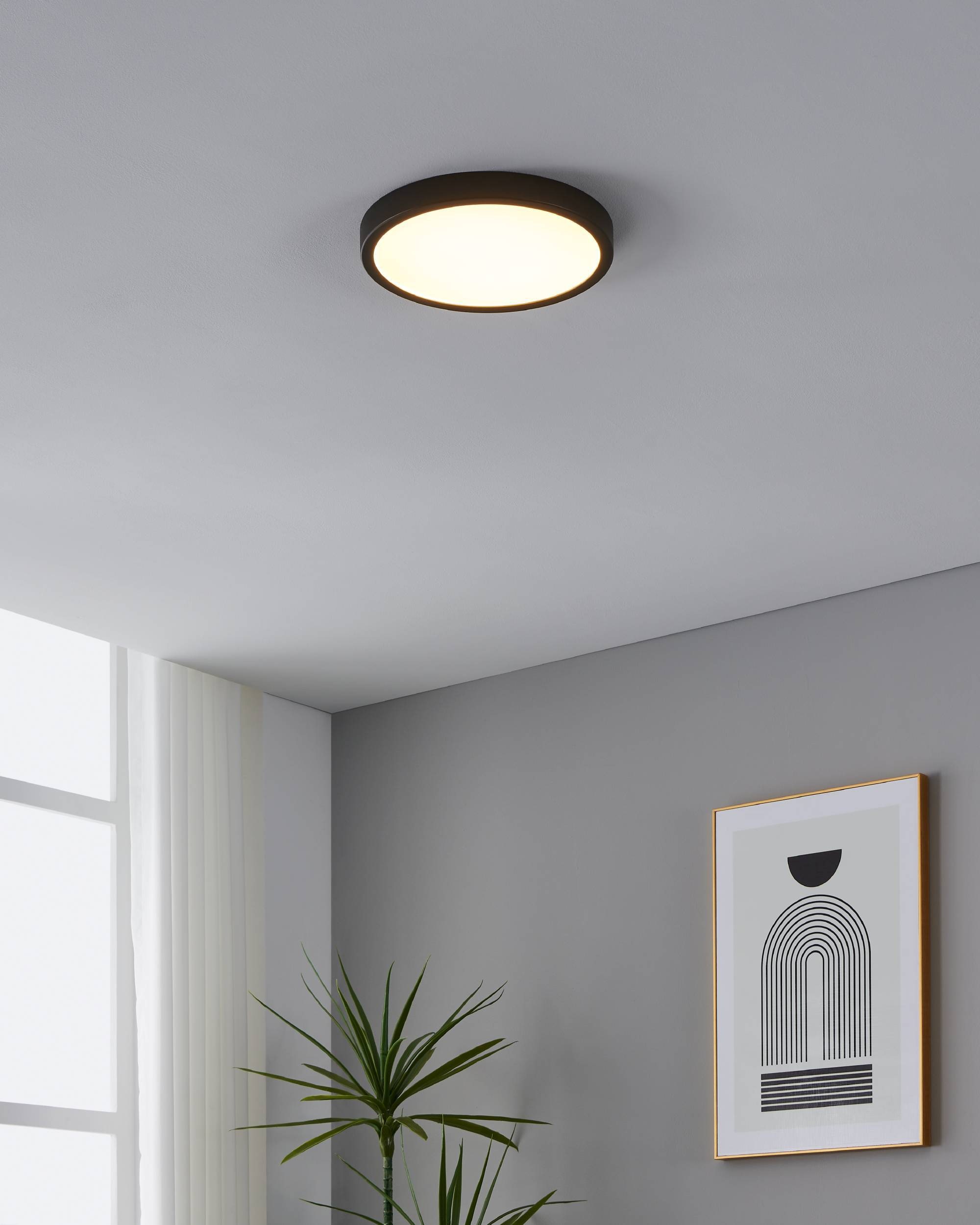 EGLO Aufbauleuchte »Fueva 5 Deckenlampe, Deckenbeleuchtung, Metall und Kunststoff, Lampe« LED-Modul 1 Stk. Warmweiß Aufbauleuchte - H2,8 x Ø28,5 cm - schwarz - 20,5W inkl.