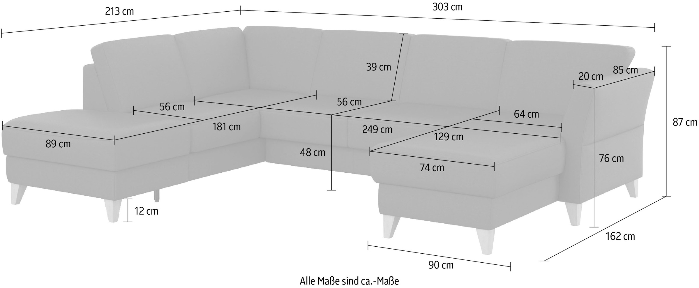 sit&more Wohnlandschaft »Visby U-Form«, wahlweise mit Bettfunktion und Stauraum, frei im Raum stellbar