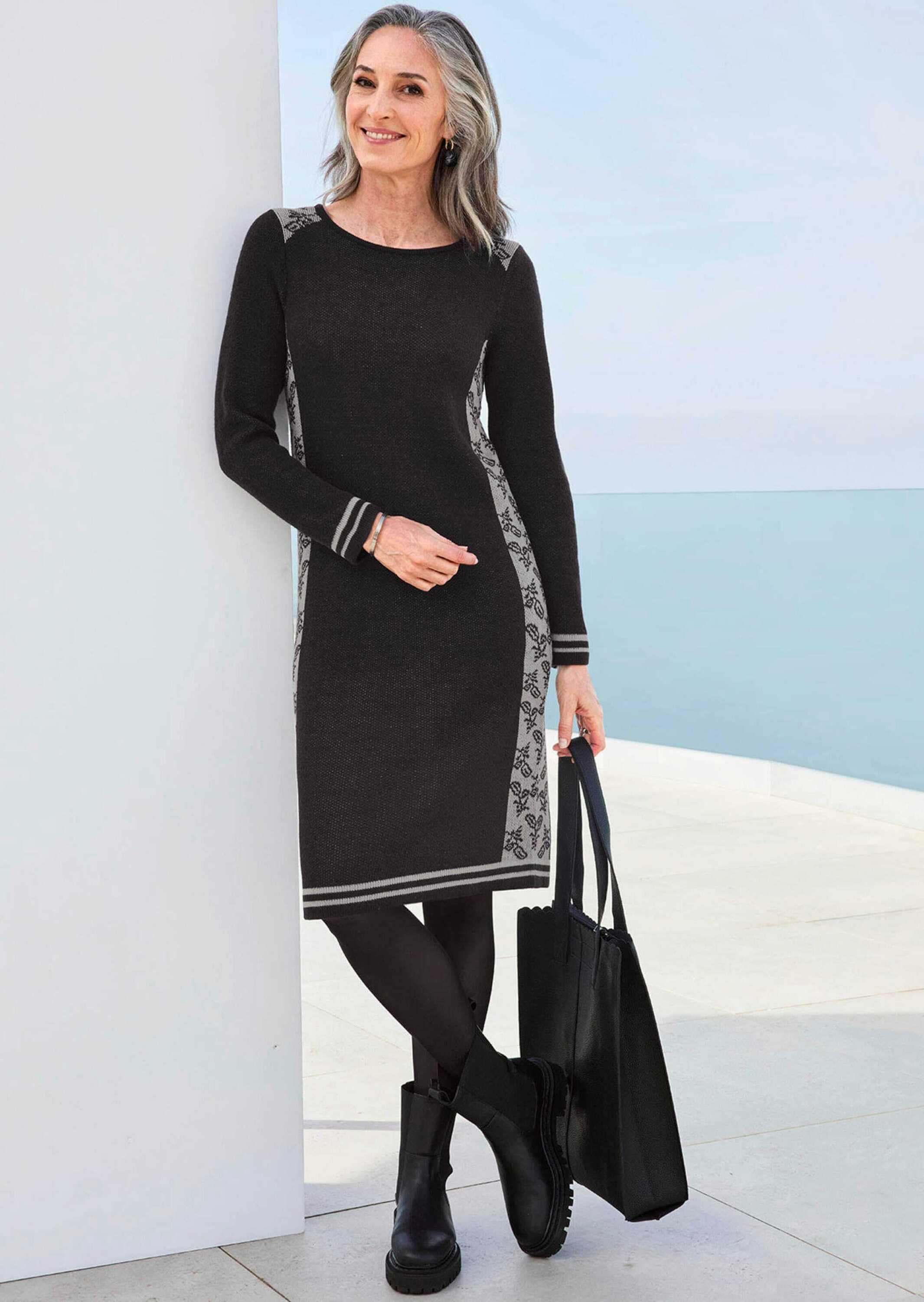 GOLDNER Strickkleid »Kurzgröße Jacquard Strickkleid«