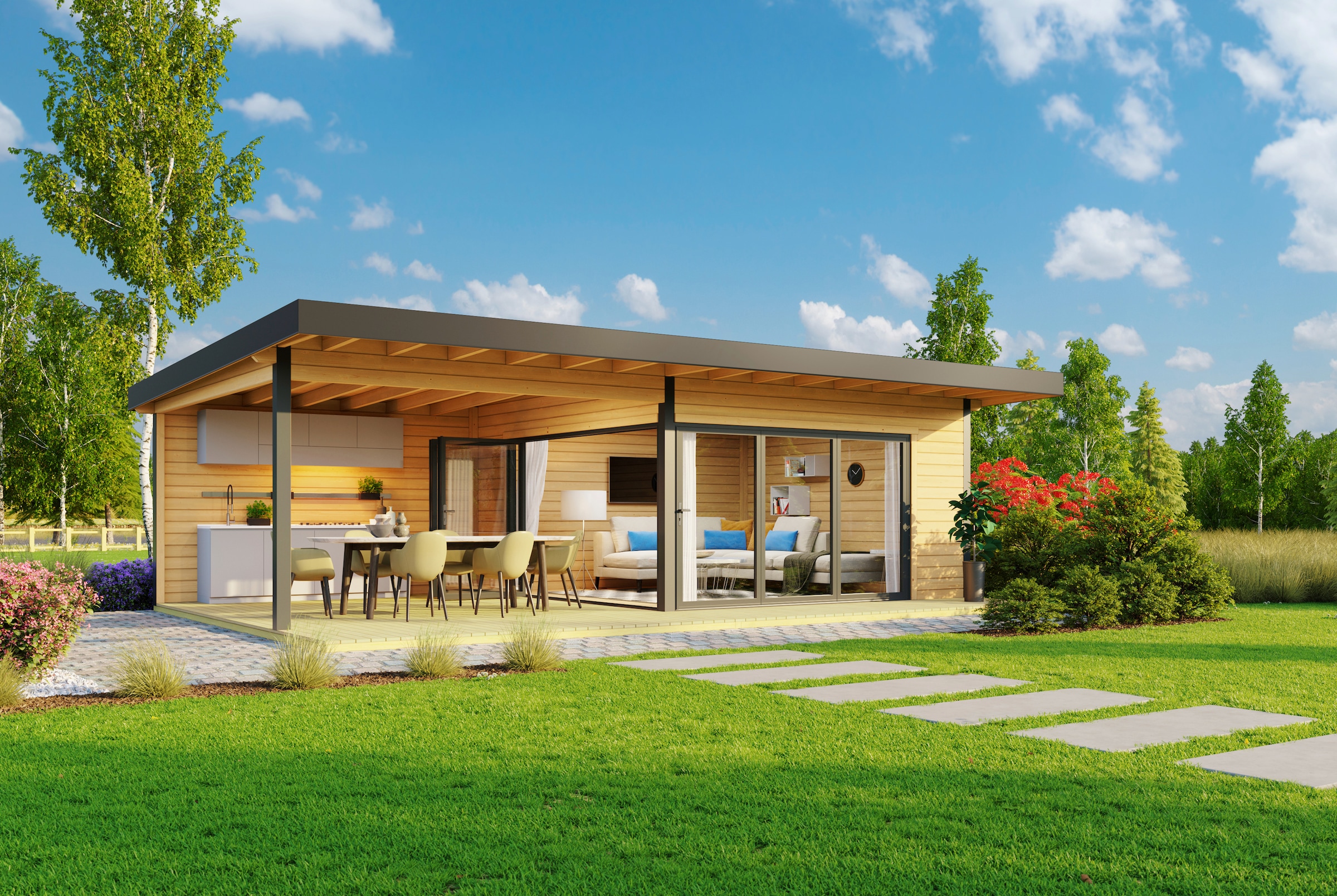 LASITA MAJA Gartenhaus "DOMEO 10 NATUR/ANTHRAZIT" mit Anbau, Fundamentmass günstig online kaufen