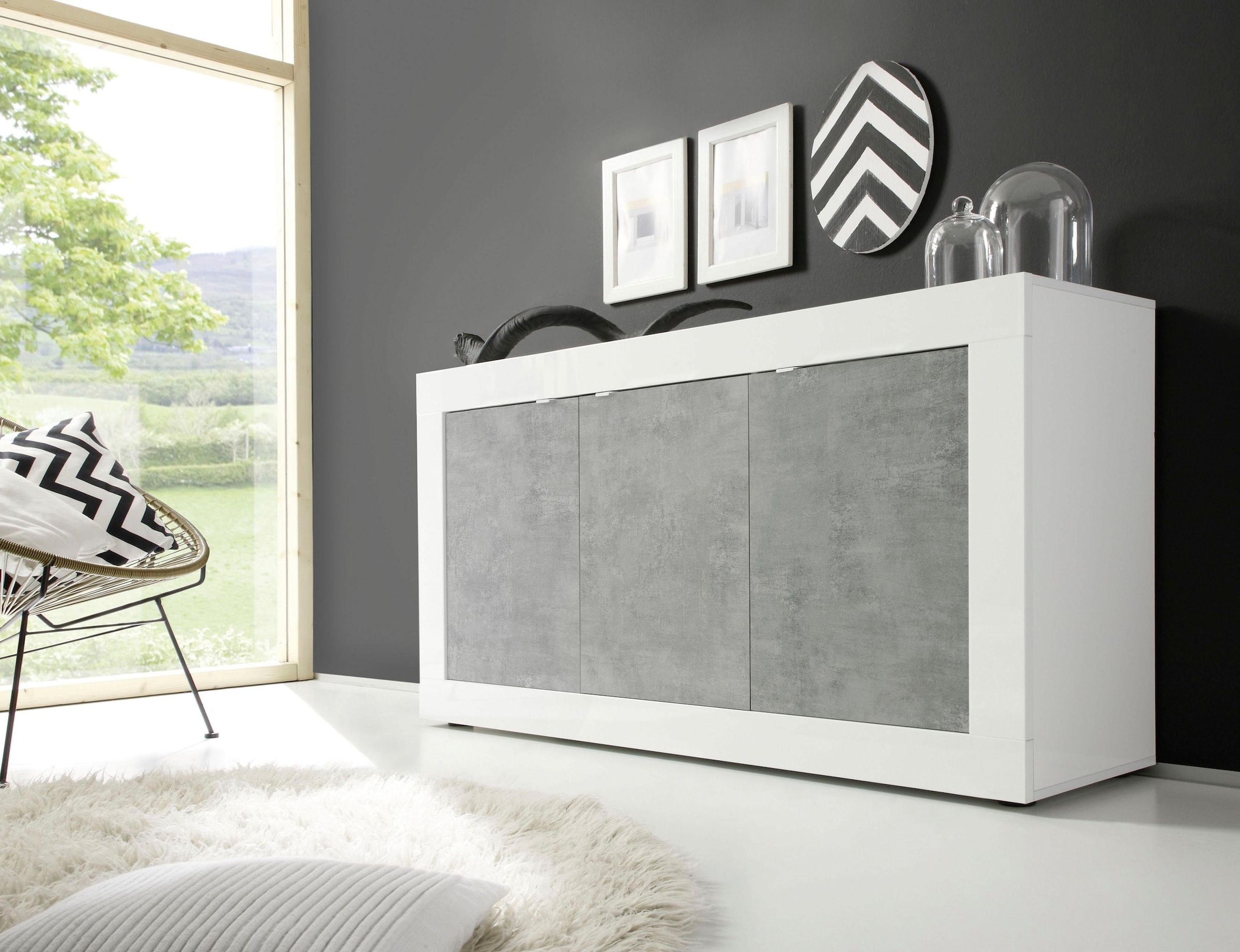 Home affaire Sideboard "Basic Breite 160 cm, Kommode 3 Türen, Anrichte," Metallgriff, moderne Rahmenoptik, viel Stauraum, Farbauswahl