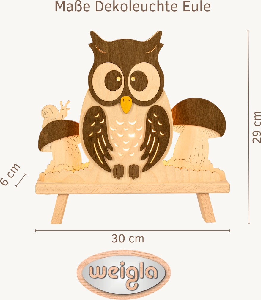 Weigla Dekolicht »Eule, Dekolampe aus Holz, NATUR-BRAUN«, 1 flammig, Leuchtmittel E14 | Leuchtmittel wechselbar, Erzgebirge garantiert, Herbstdeko innen, Tischlampe
