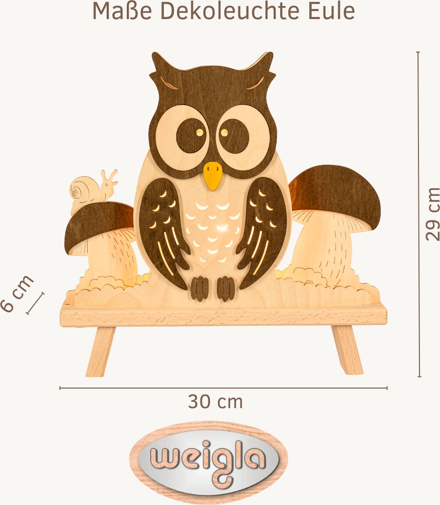 Weigla Dekolicht "Eule, Dekolampe aus Holz, NATUR-BRAUN, Made in Germany" E günstig online kaufen
