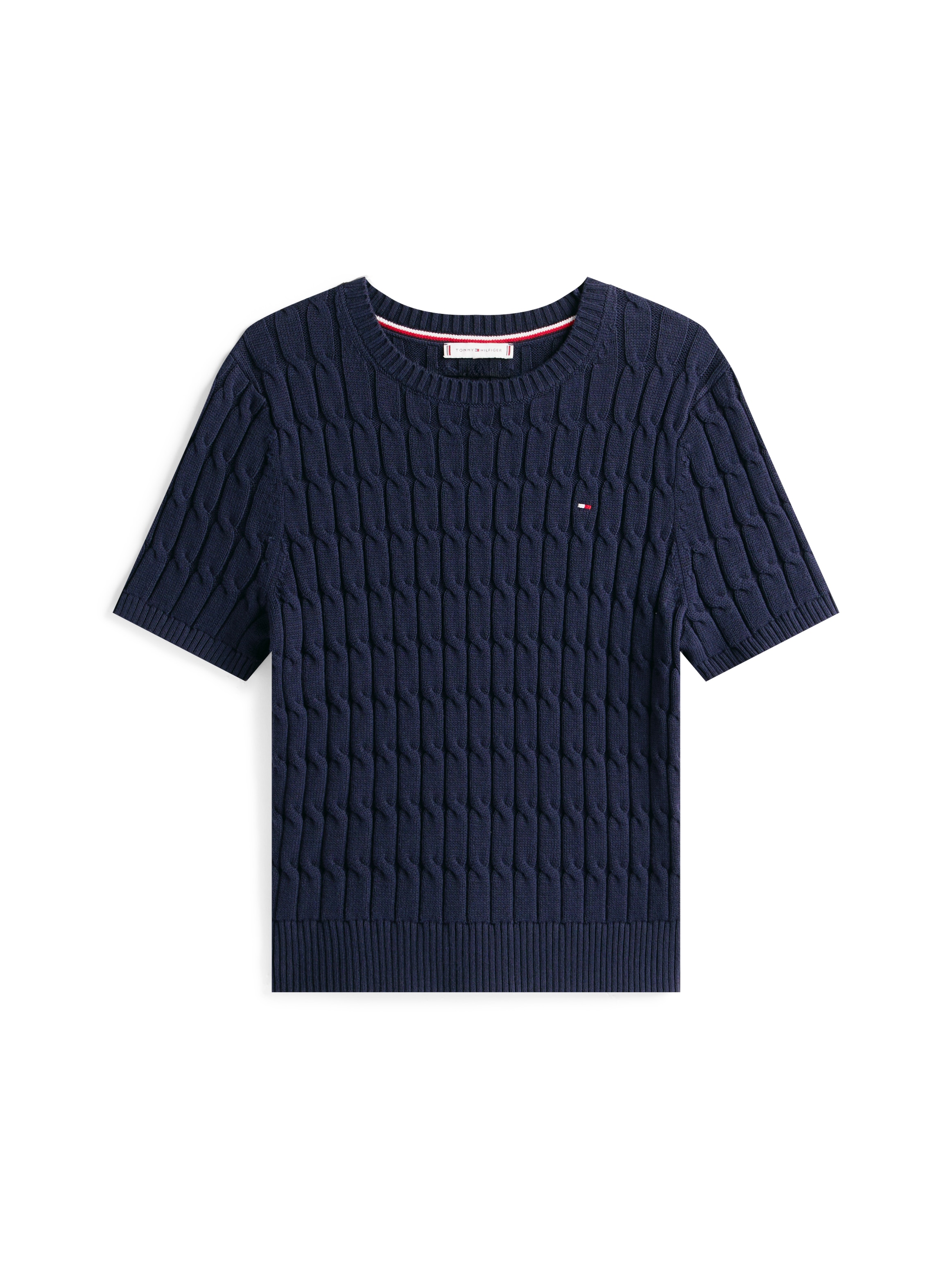 Tommy Hilfiger Strickpullover »CO CABLE MID GG S/S C-NK SWT«, mit Zopfmuster