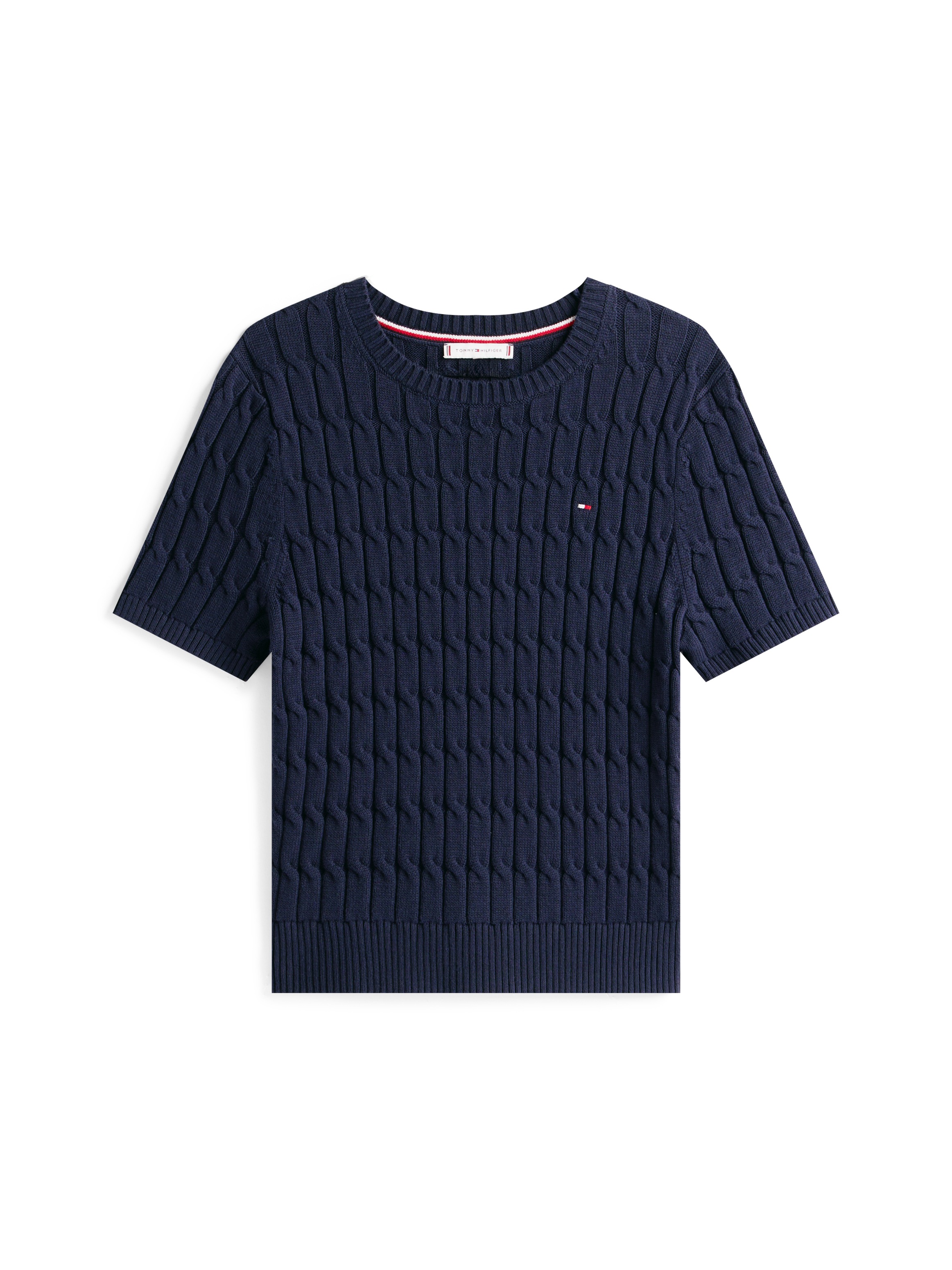 Thumbnail - Tommy Hilfiger Kurzarmpullover "CO CABLE MID GG S/S C-NK SWT" mit Zopfmuster