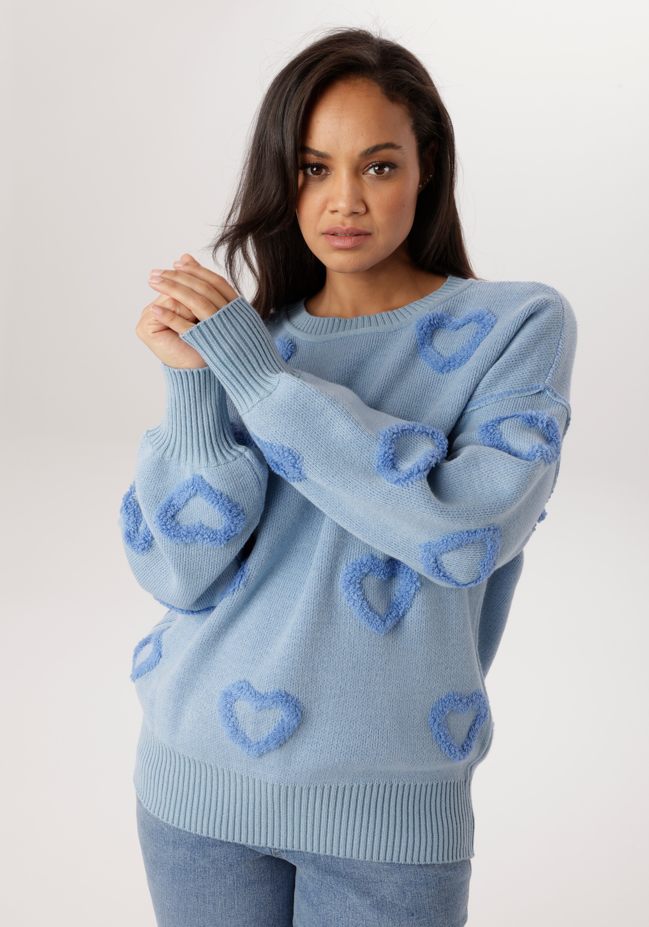 Aniston PLUS Strickpullover mit aufgestrickten Herzen