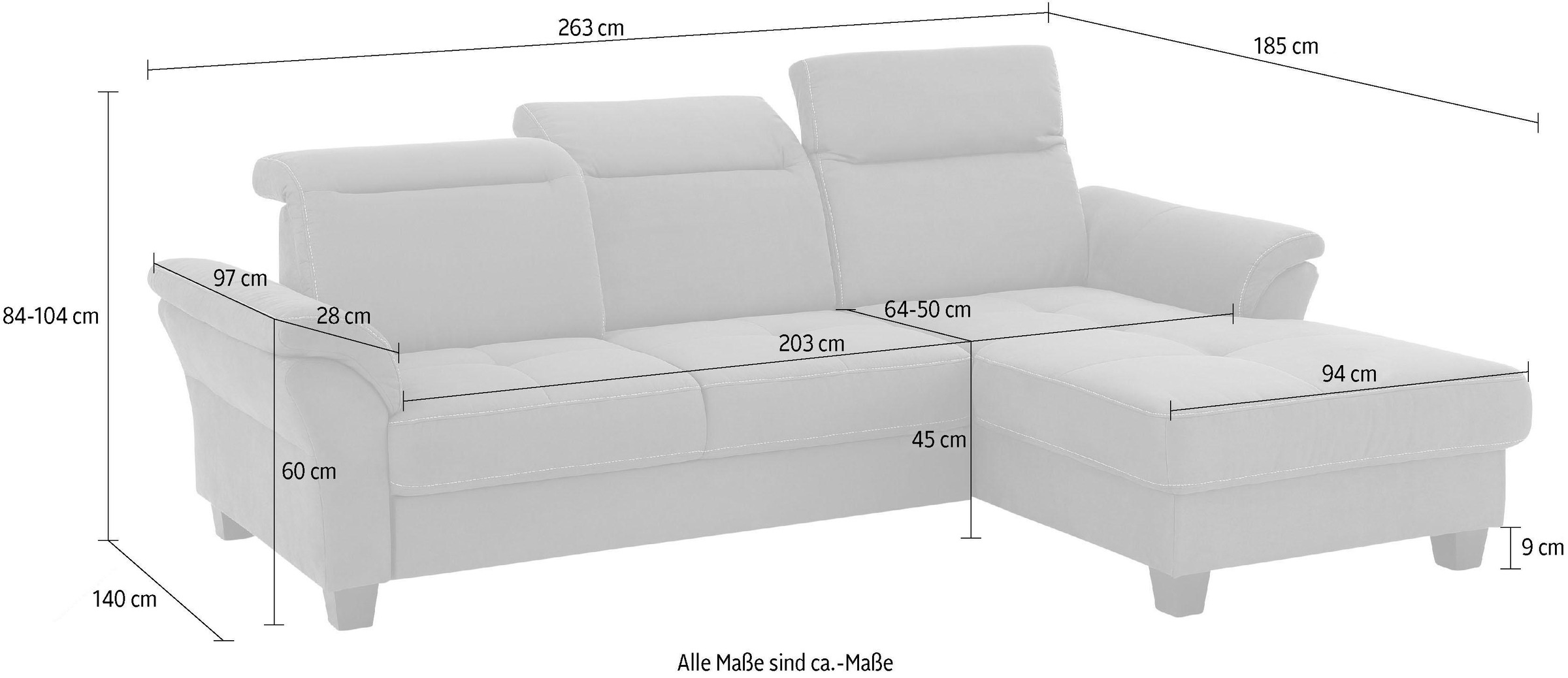 Home affaire Ecksofa »Solvei L-Form« mit Recamierenabschluß und Sitztiefenverstellung