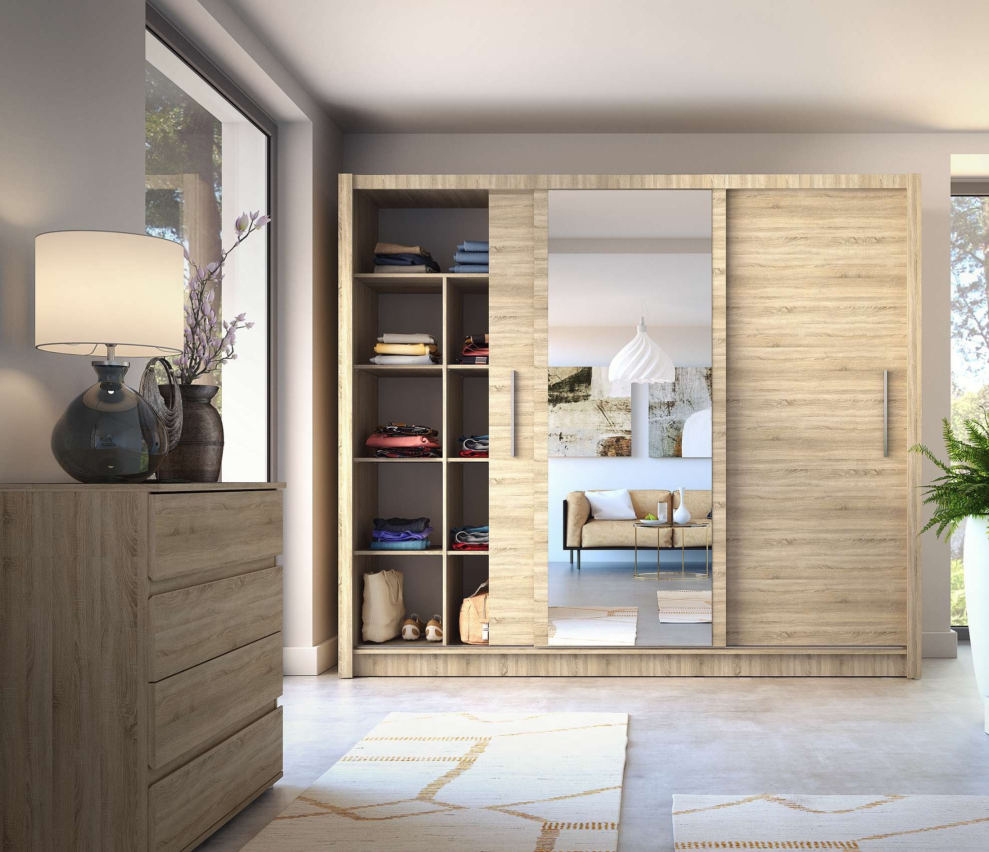 Home affaire Kleiderschrank "BELAVIEN Schwebetürenschrank mit 15 Fächer, Kl günstig online kaufen