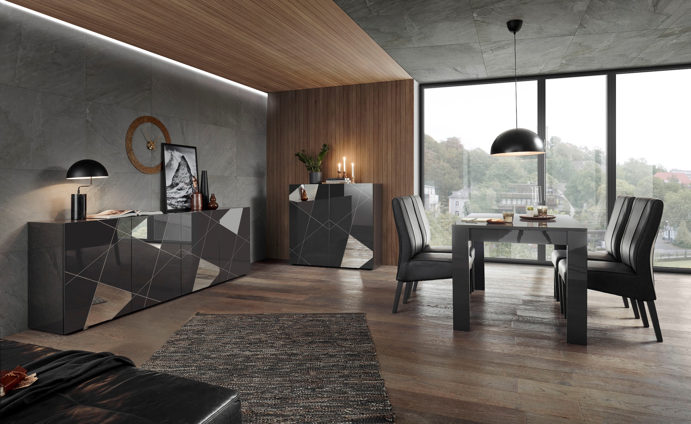 INOSIGN Highboard »Vittoria«, Breite 121 cm, Front mit Siebdruck und Spiegel