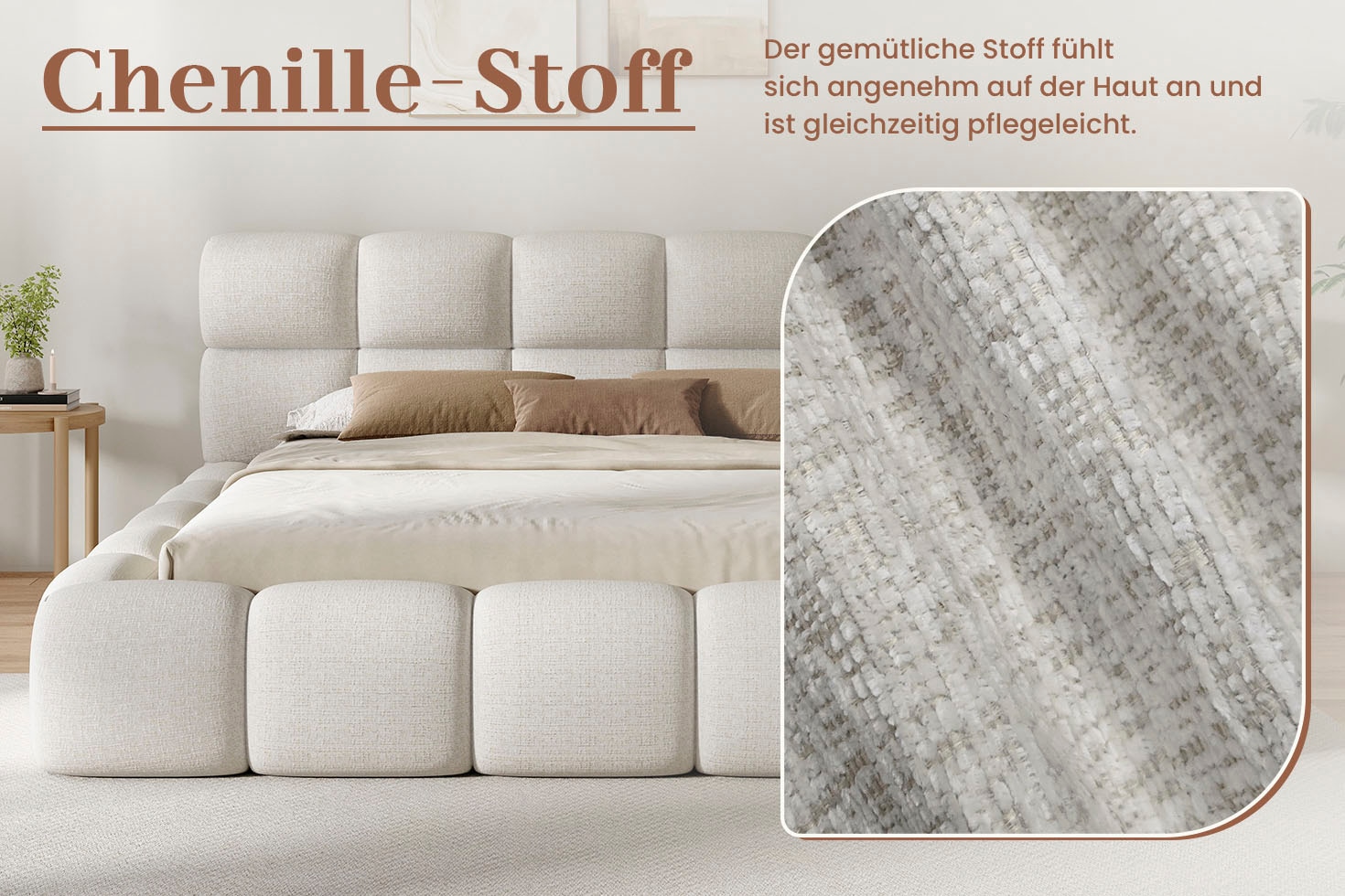 homsy by Ana Johnson Polsterbett »SOMELLO, Stauraumbett mit Lattenrost und Bettkasten, Chenille-Bezug« Polsterung in Bubbeloptik, Liegefläche: 180x200cm