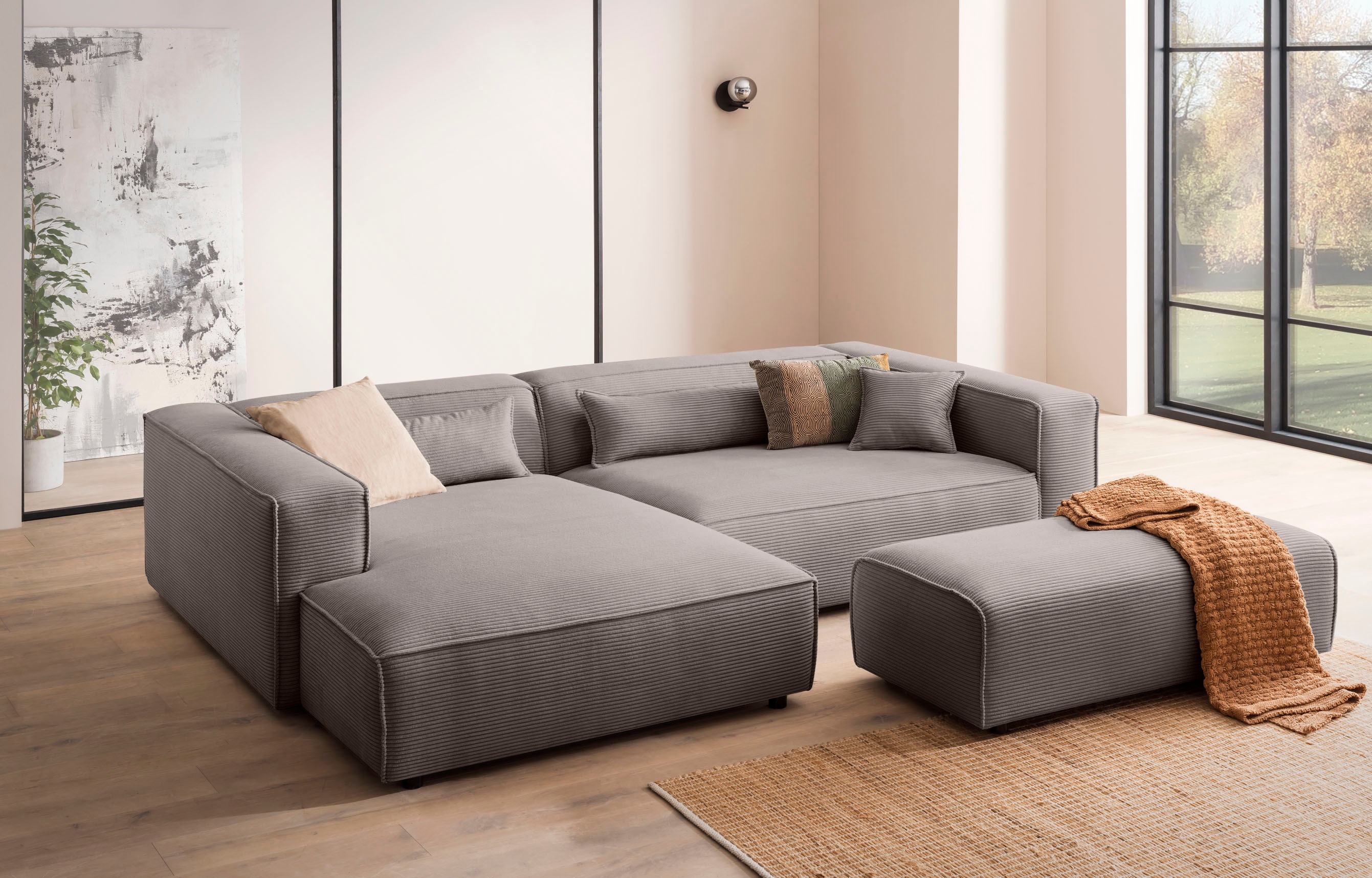 LeGer Home by Lena Gercke Ecksofa "PIARA XXL Cord, L-Form, Schlaffunktion" Hocker stellbar zum Schlafsofa (Krokodilverbinder), tiefe Sitzfläche