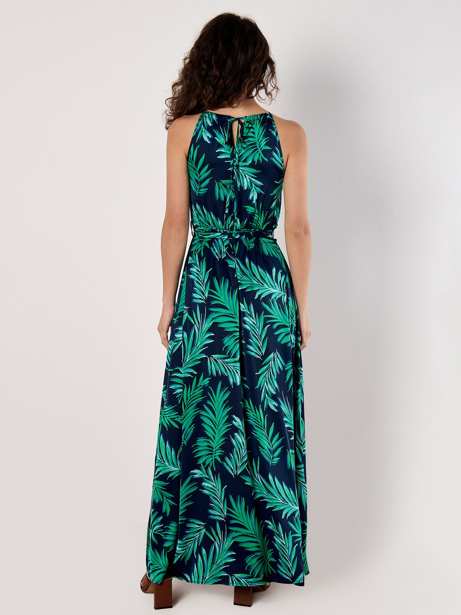 Apricot Maxikleid »Blätterdruck Kleid« mit Bindegürtel