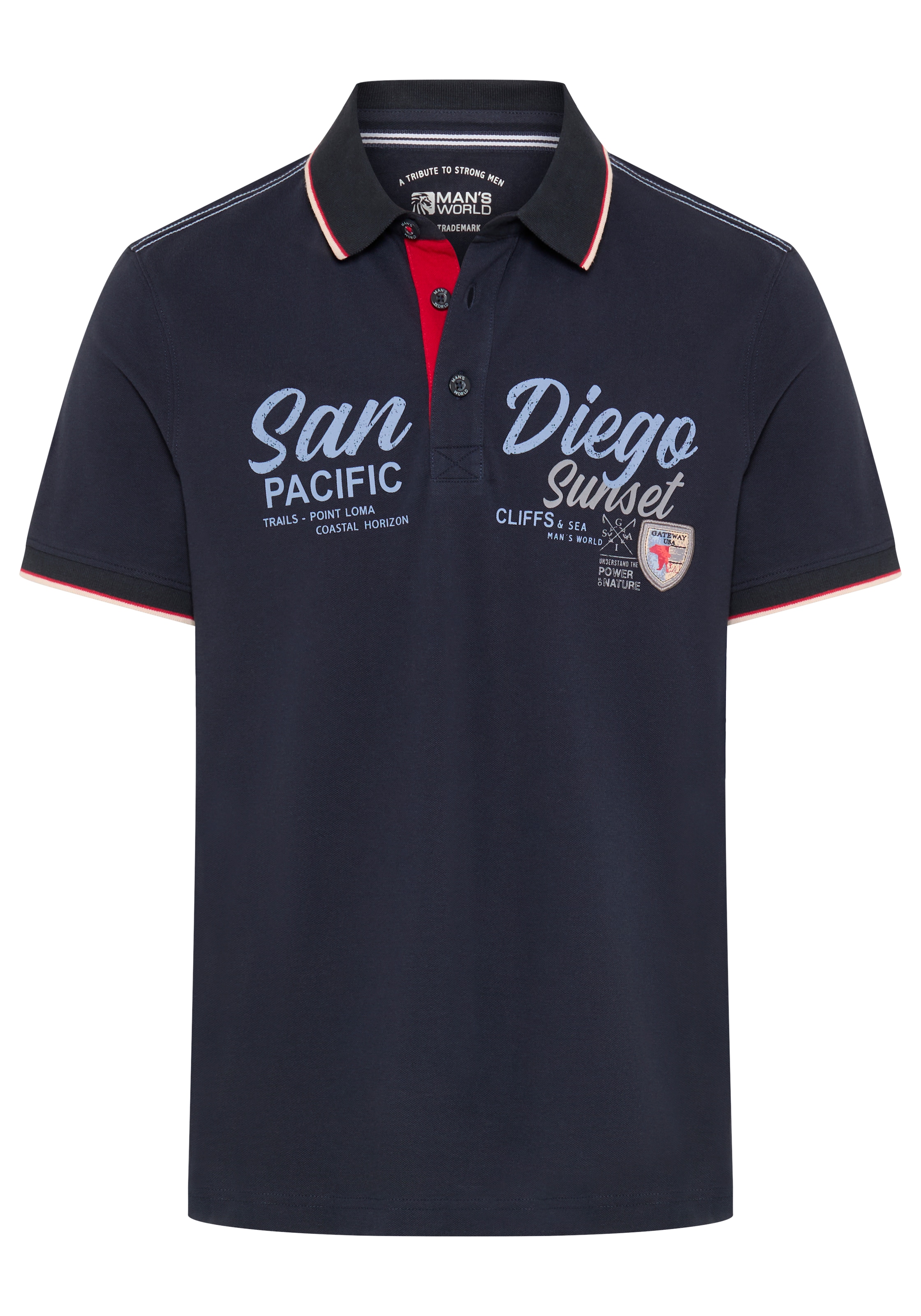 Man's World Poloshirt »Neue Kollektion!« normale Passform, Kurzarm, mit Print und Badge, aus Piqué-Material