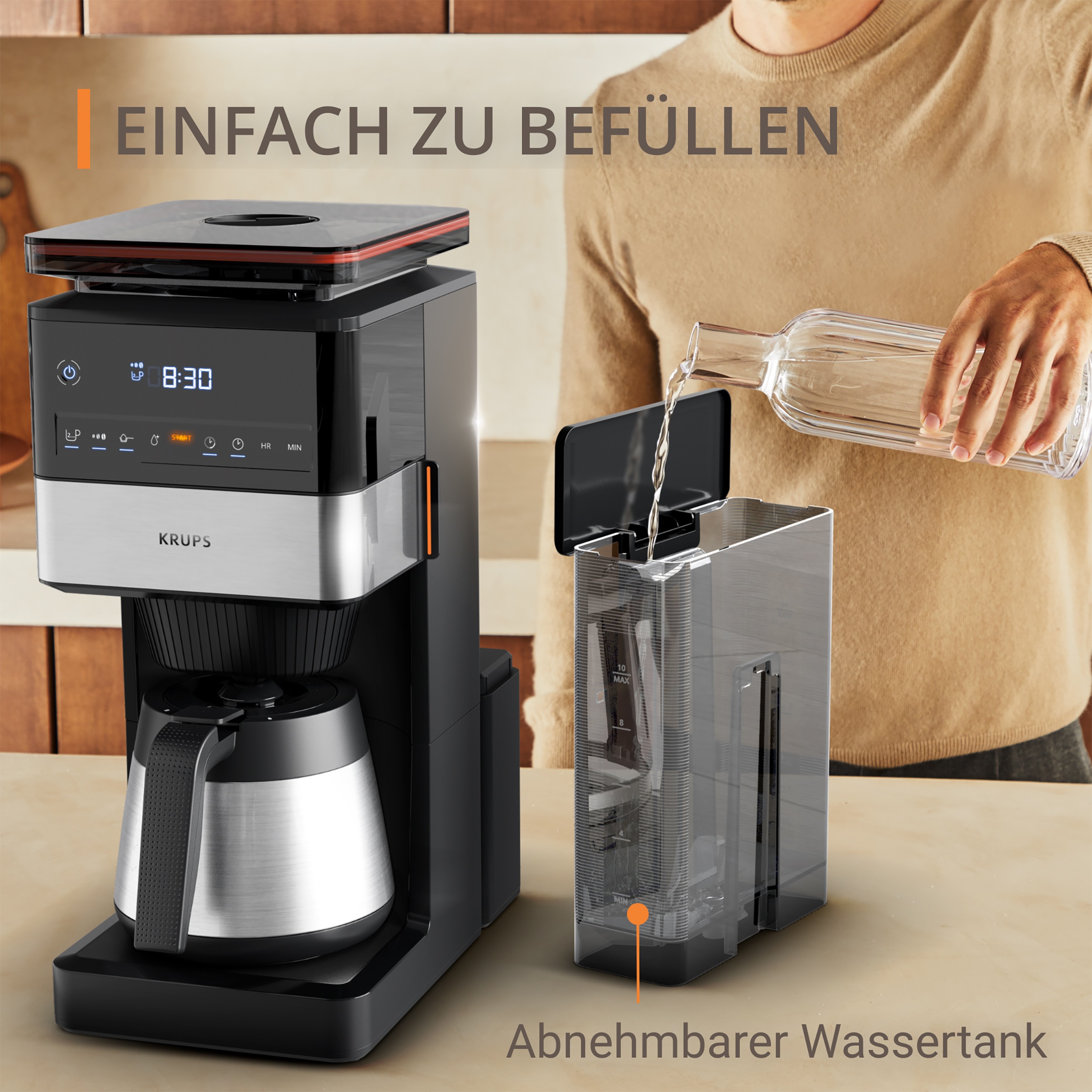 Thumbnail - Krups Filterkaffeemaschine "KT8428 Grind Aroma XL", 1,25 l Kaffeekanne, Papierfilter-Permanentfilter, 1x4, Kegelmahlwerk...