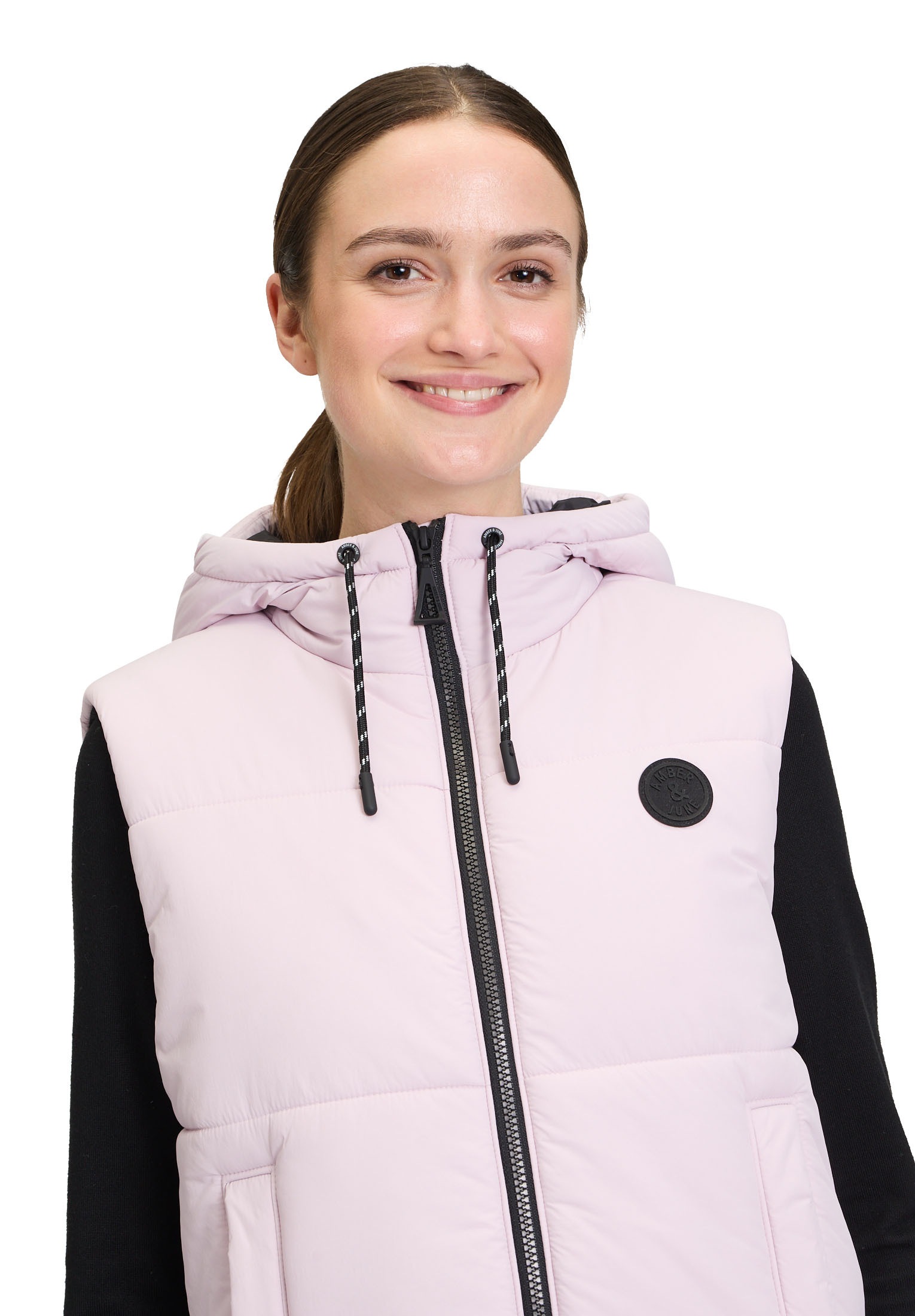 Amber & June Strickweste »Amber & June Damen Steppweste mit Kapuze«, Druck