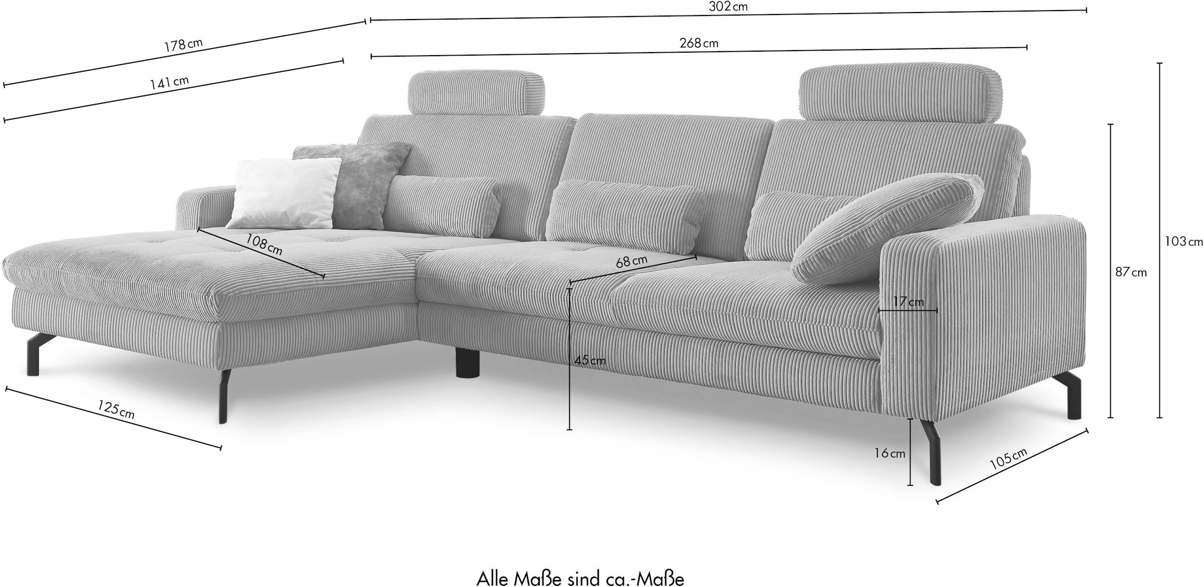 Die PlanBar Ecksofa »MP-IN20110 L-Form«, optional Sitztiefenverstellung, Kopfstützen, Bettfunktion und -kasten