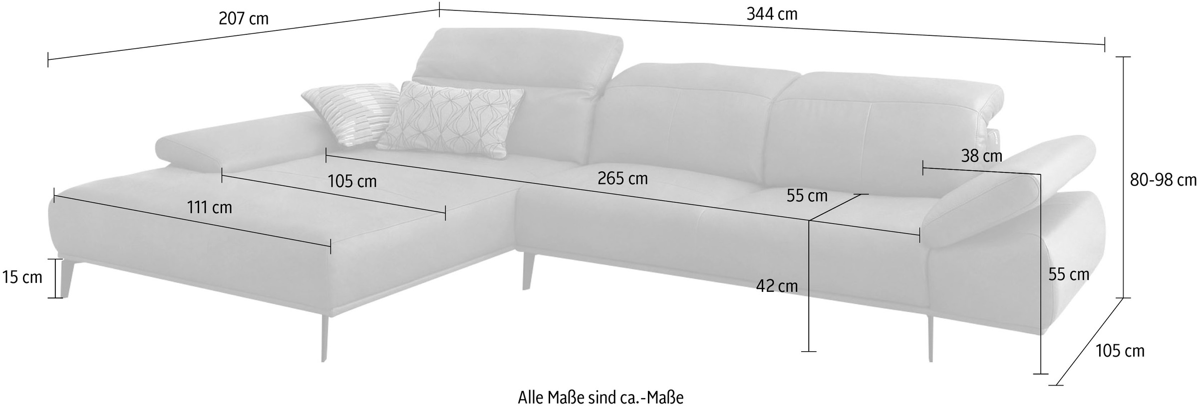 W.SCHILLIG Ecksofa »levi«, inklusive Kopfstützenverstellung & Seitenteilverstellung, Breite 344cm