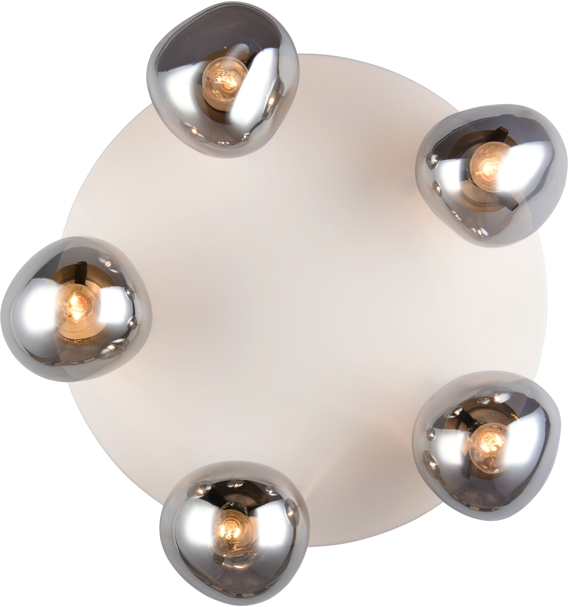 s.Oliver Deckenleuchte »ANJELLA, Deckenlampe exkl 5x E14 max 10W, in warm grey + smoke Glas,«, 5 flammig, Leuchtmittel E14 | Leuchtmittel wechselbar, mit mundgeblasenen Glas Lampenschirmen in rauchgrau, Ø gesamt 59cm