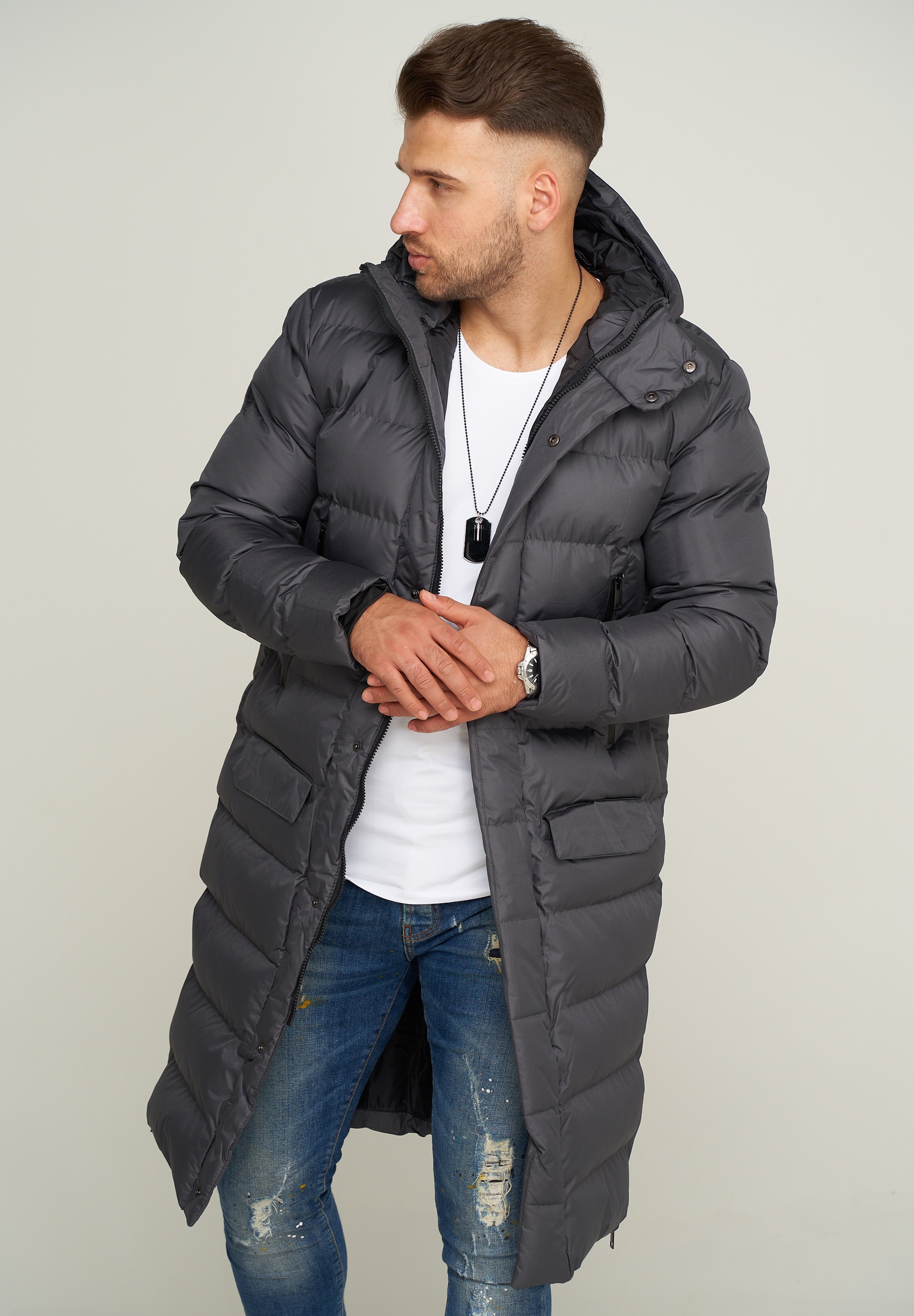 SOULSTAR Parka »Winterjacke als Langer Steppmantel - Winterparka« mit Kapuze Herren warmer Wintermantel Steppjacke Pufferjacke