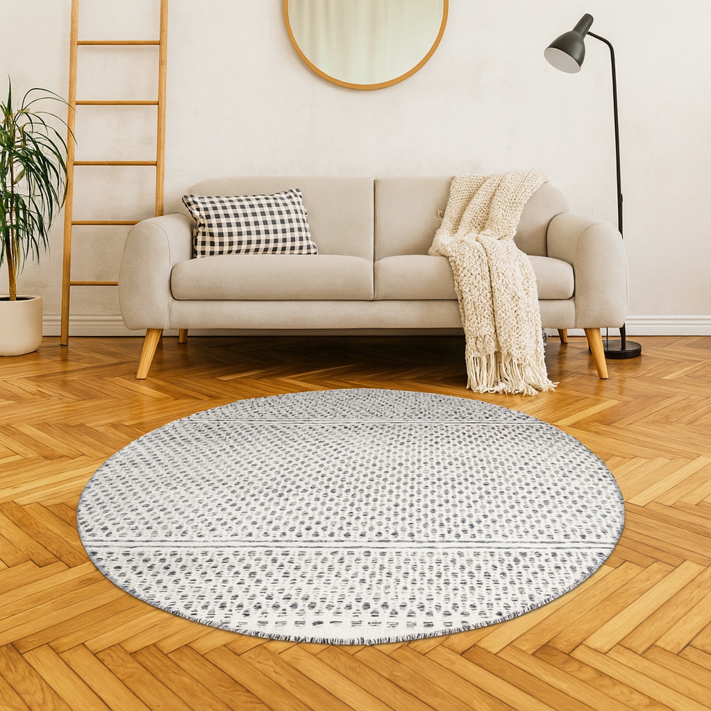 Myflair Möbel & Accessoires Wollteppich "Wooly Nature" rund 10 mm Höhe Handwebteppich, reine Wolle, Scandi Design, handgewebt, Wohnzimmer