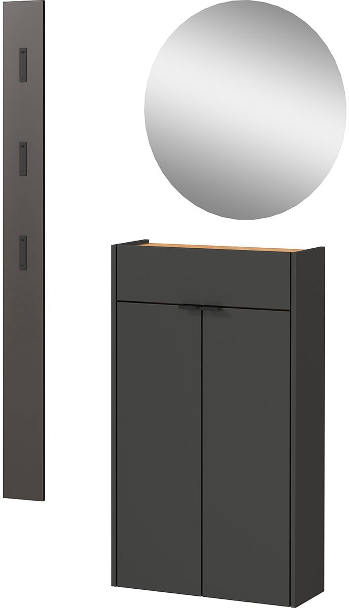 Garderoben-Set GERMANIA, B:86cm H:200cm T:22cm, grau, Spanplatte, Flur, Kastenmöbel-Sets, "GW-Ameca", mit Mehrzweckschrank, Spiegel und