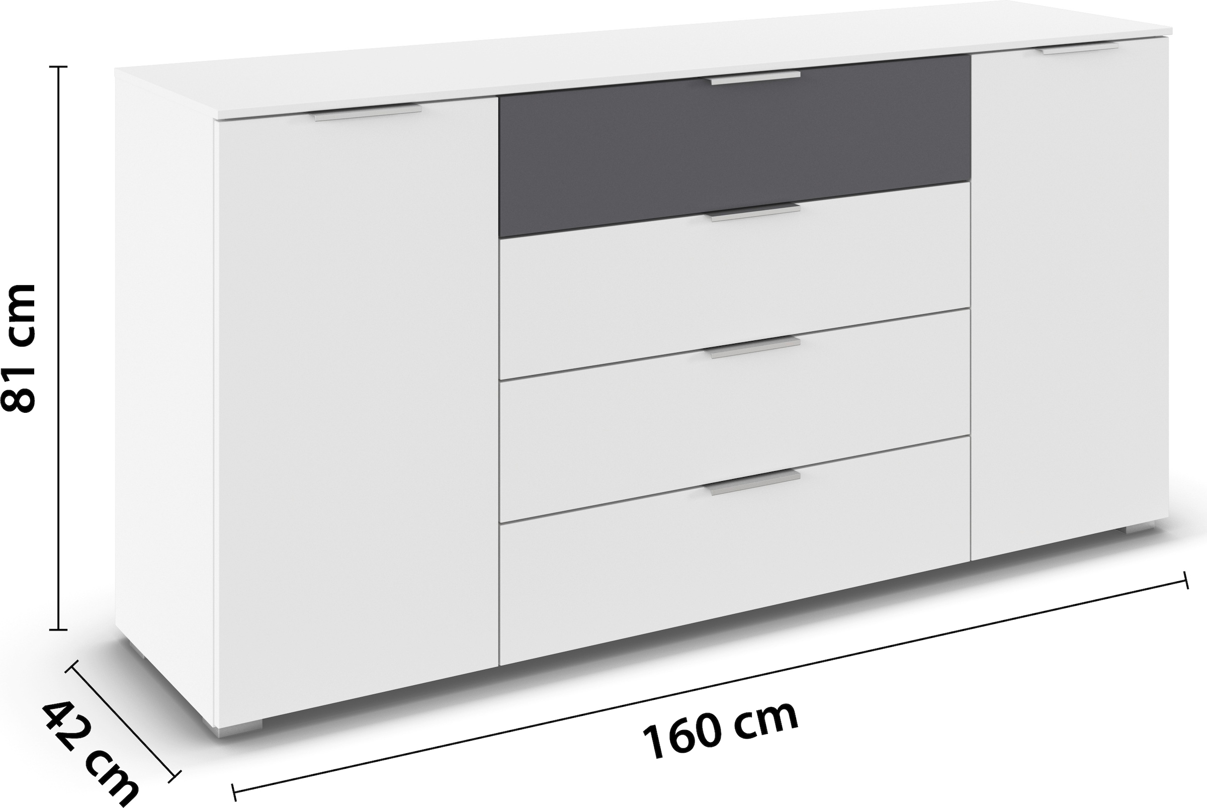 rauch Kombikommode »Astana« Breite 160 cm / Höhe 81 cm, mit 4 Einlegeböden,  2-türig, 4 geräumige Schubladen, Kantengriff Alufarben MADE IN GERMANY