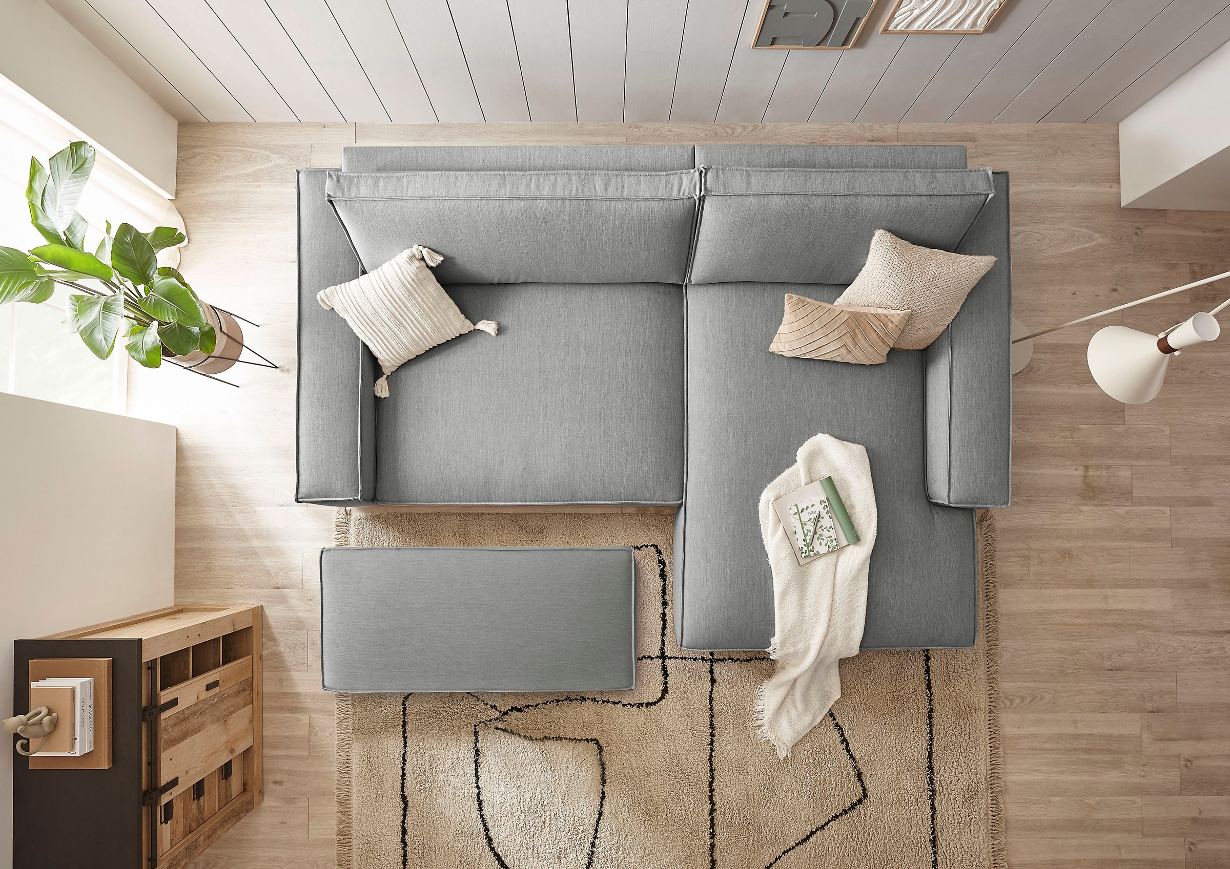 Home affaire Polsterecke »NEU: SHERWOOD XXL tief, L-Form mit Schlaffunktion, Big-Sofa mit Hocker«, (Set, 2 St.), stellbar zum Schlafsofa (Krokodilverbinder), Cord, Leinenoptik