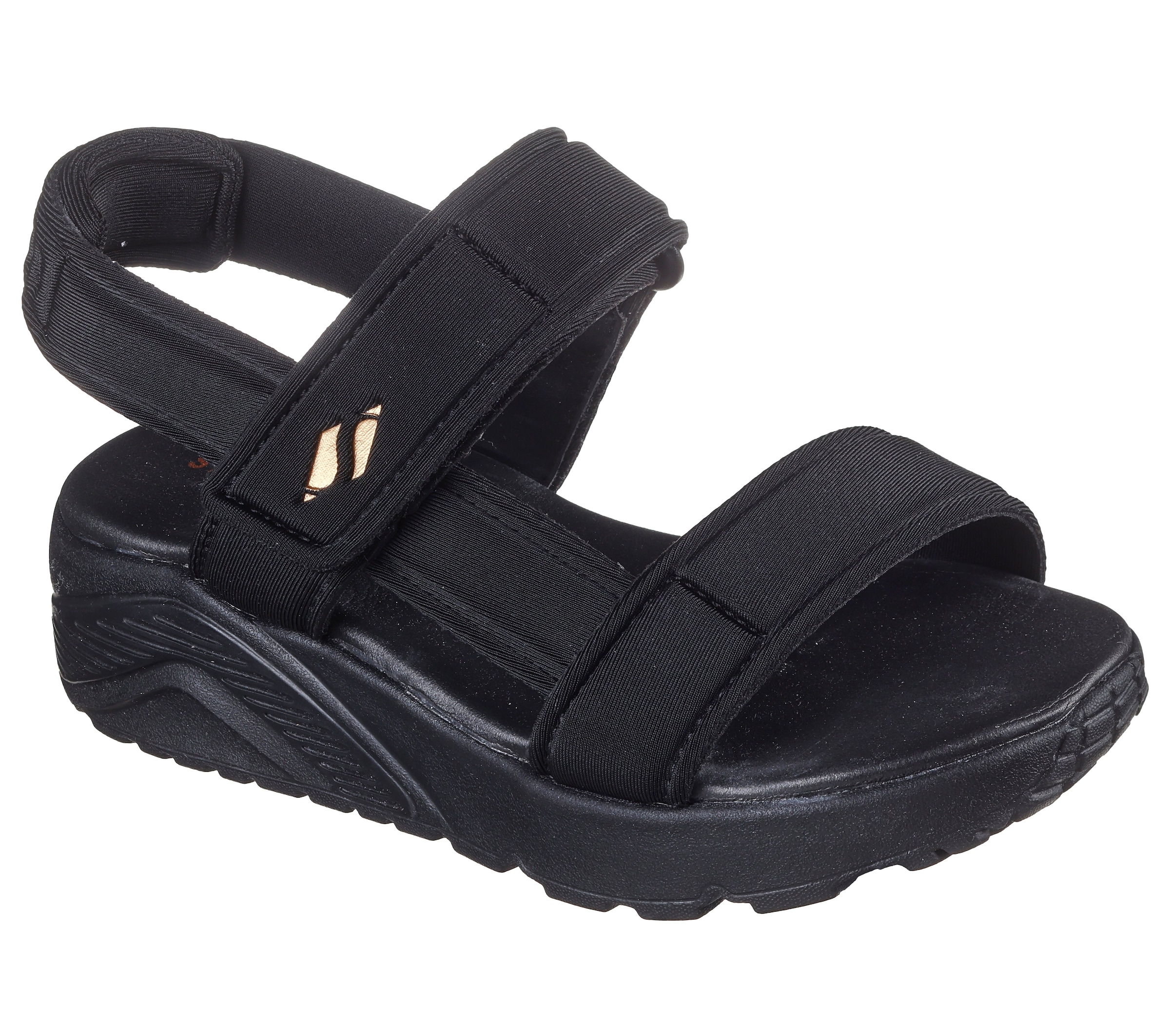 Sandale SKECHERS "UNO LITE SANDAL-SUNNY STAND", Mädchen, Gr. 31, schwarz, Textil, unifarben, Schuhe Sandale, Sommerschuh mit Plateausohle, Größenschablone zum Download