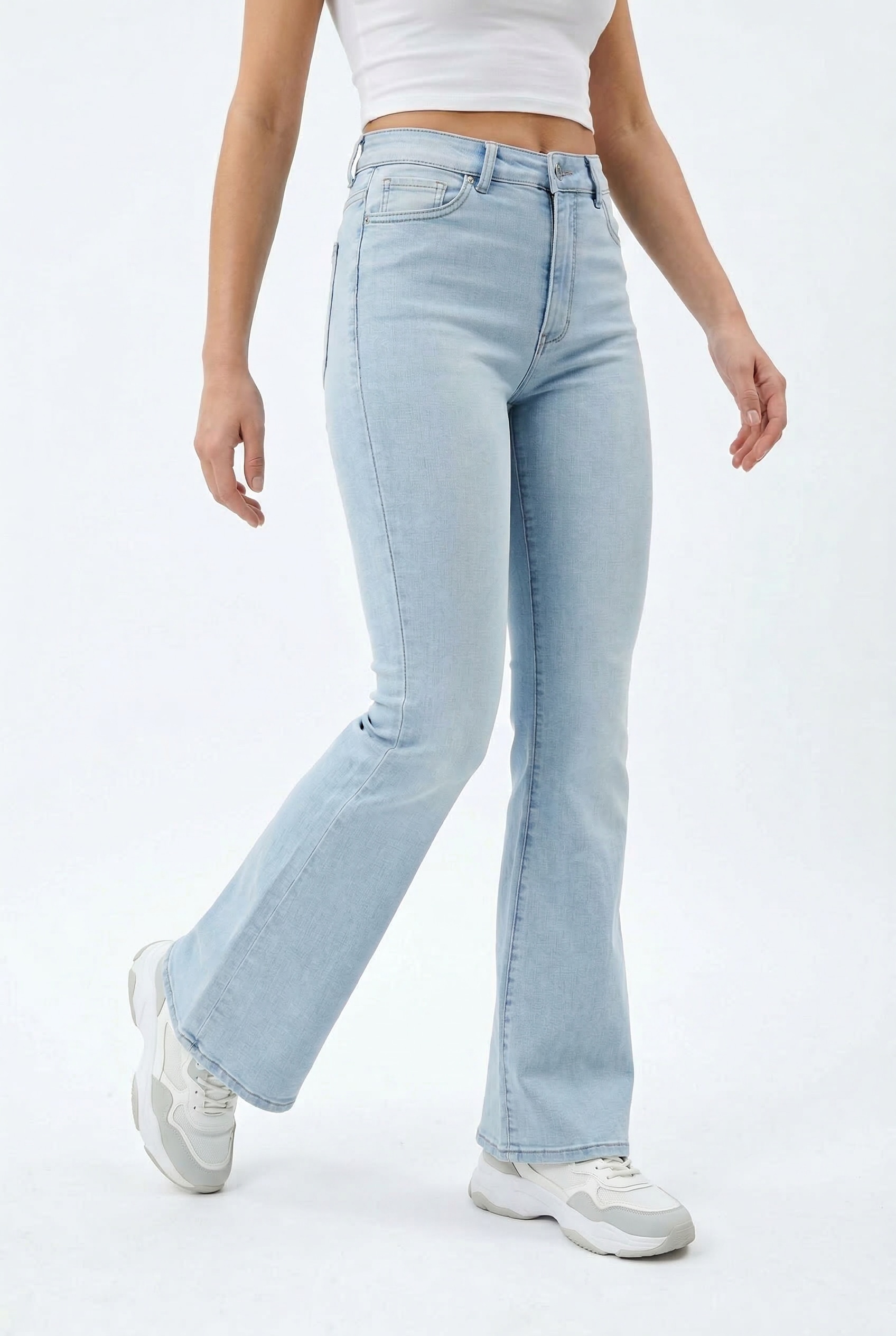 Bootcut-Jeans ONLY "ONLLUSH MW RETRO FLARED DNM", Damen, Gr. XL, Länge 32, light blau denim, Denim/Jeans, Obermaterial: 64% Baumwolle, 31% Polyester, 3% Viskose, 2% Elasthan, unifarben, bootcut fit lang, Jeans, Materialmix, bootcut fit, Regular Waist, Ret