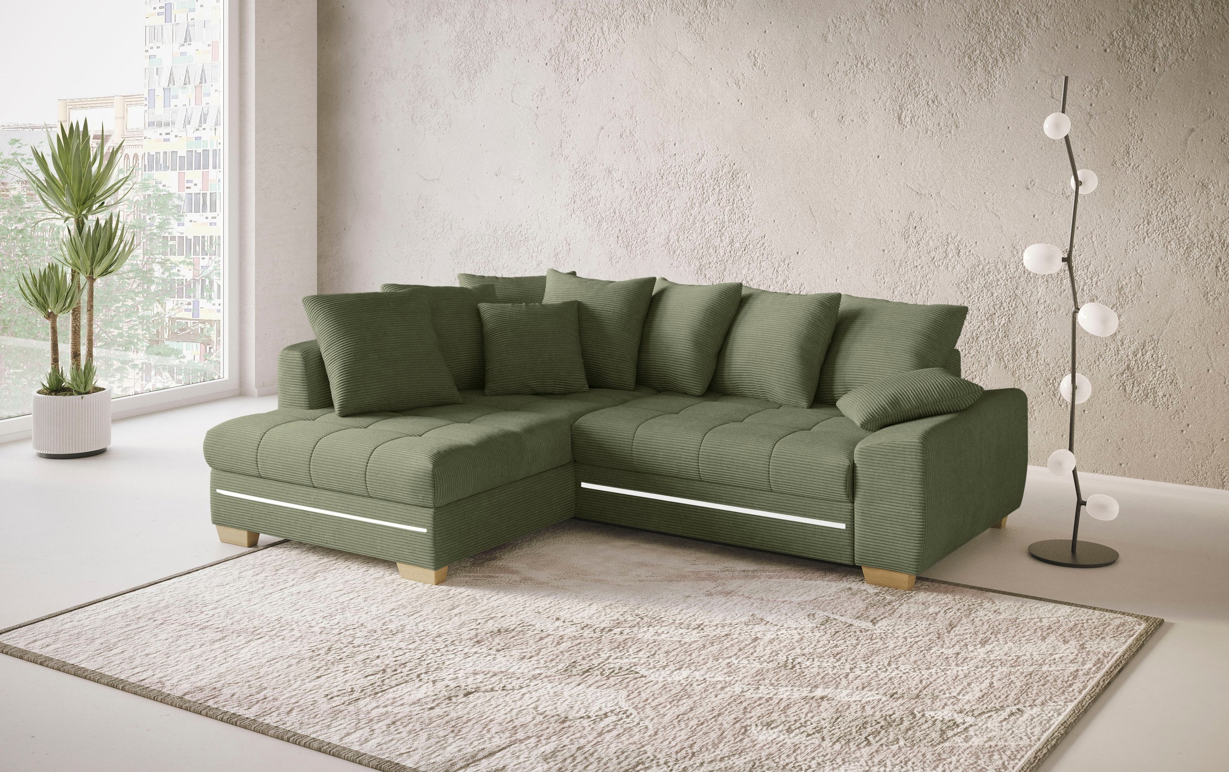 Mr. Couch Ecksofa »Nikita II, L-Form«, mit RGB-LED Beleuchtung, wahlweise mit Bett, Bettkasten, Kaltschaum