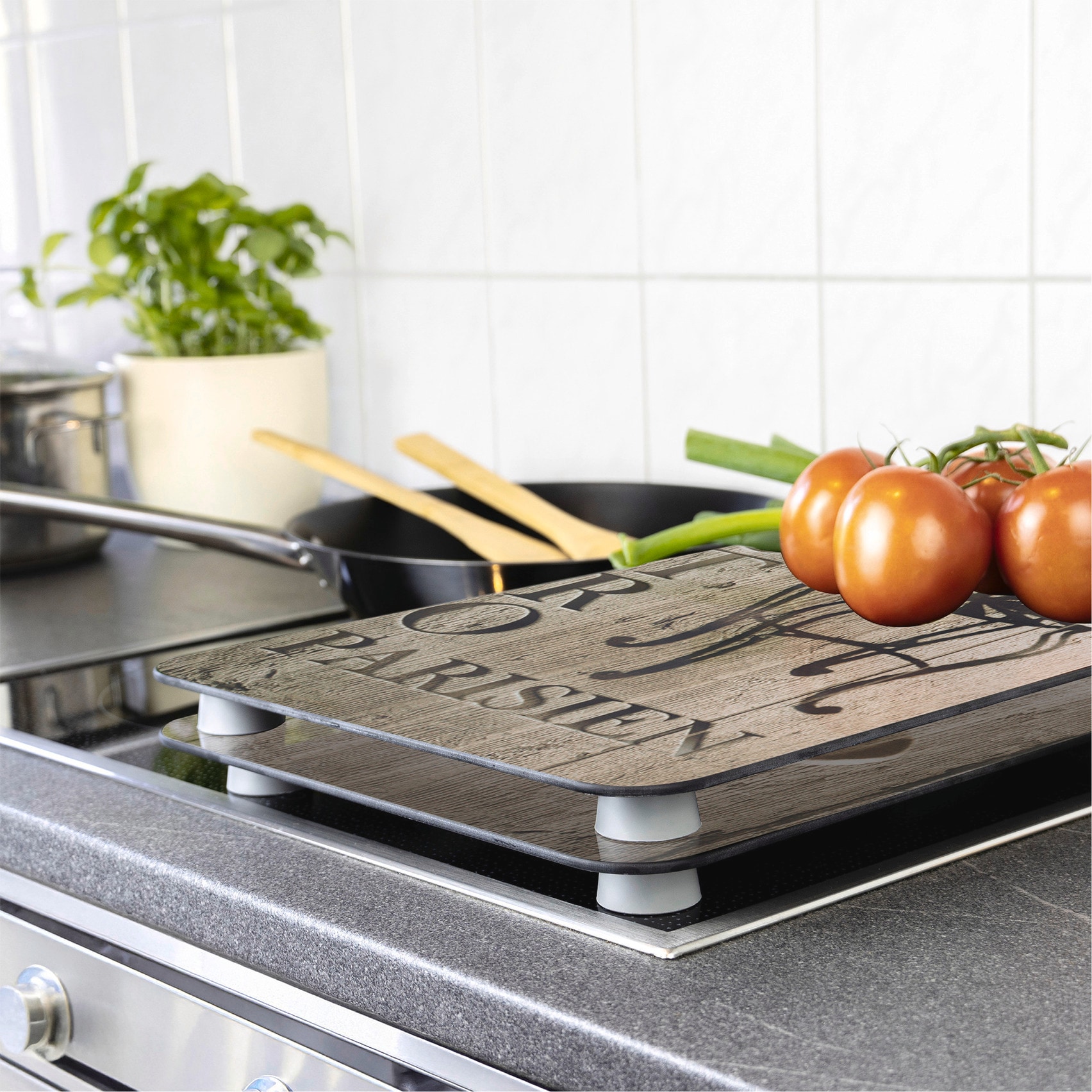 WENKO Herd-Abdeckplatte »Universal Modell Bistro«, (Set, 2 tlg.), Herdabdeckung für alle Herdarten, kratzfest, mit rutschfesten Füßen
