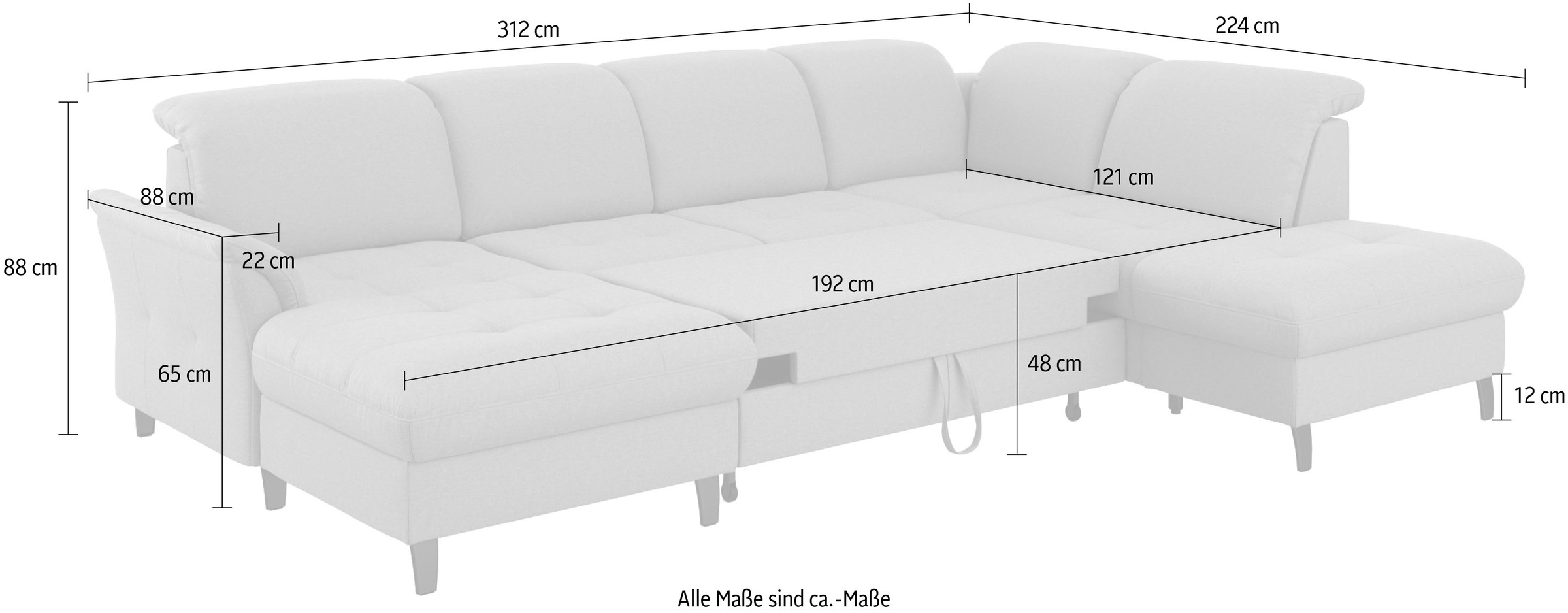 sit&more Wohnlandschaft »Maggiore U-Form«, wahlweise mit Kopfteilverstellung, Bettfunktion und Stauraum