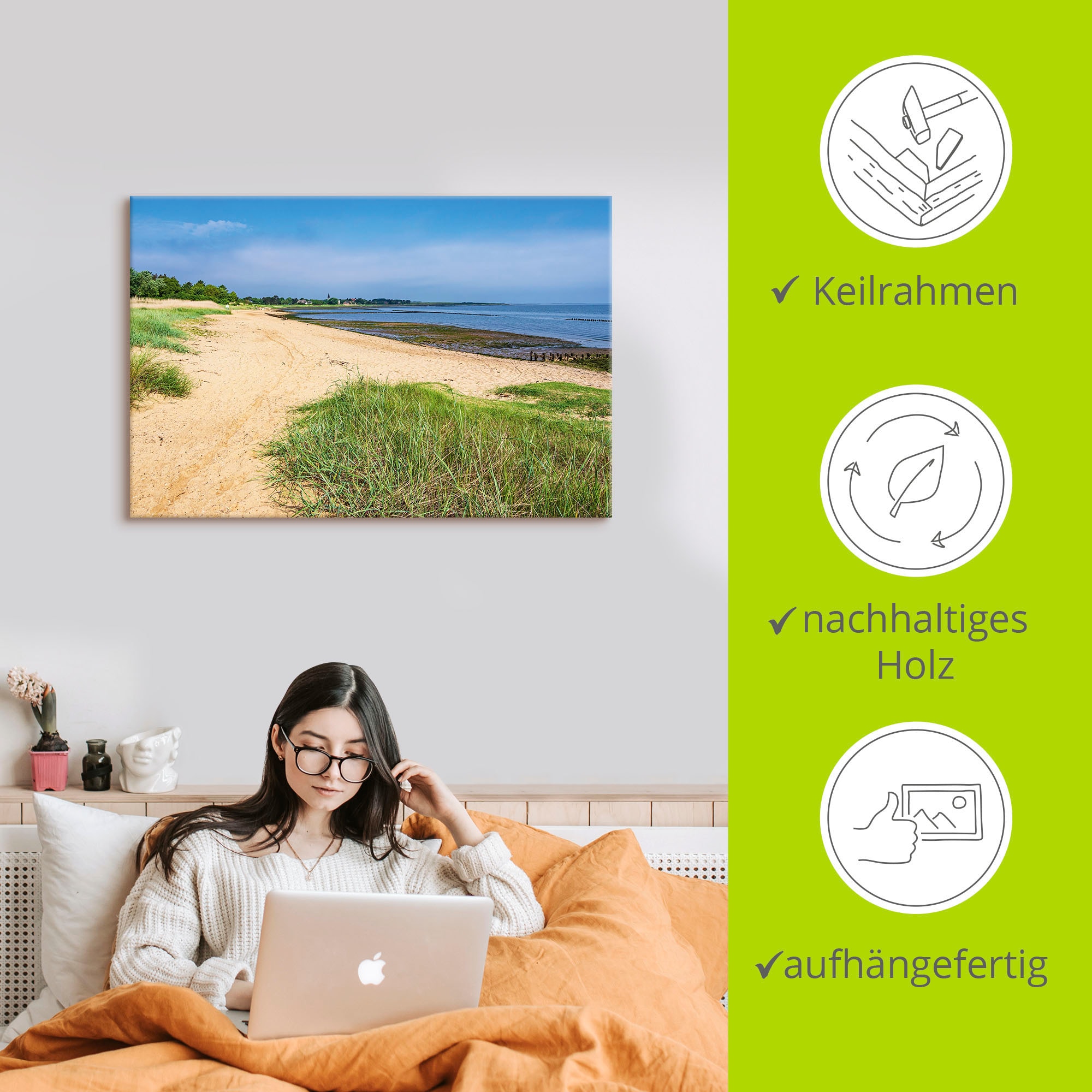 Artland Wandbild »Strand am Wattenmeer in Nebel, Amrum«, Strandbilder, (1 St.), als Alubild, Leinwandbild, Wandaufkleber oder Poster in versch. Größen