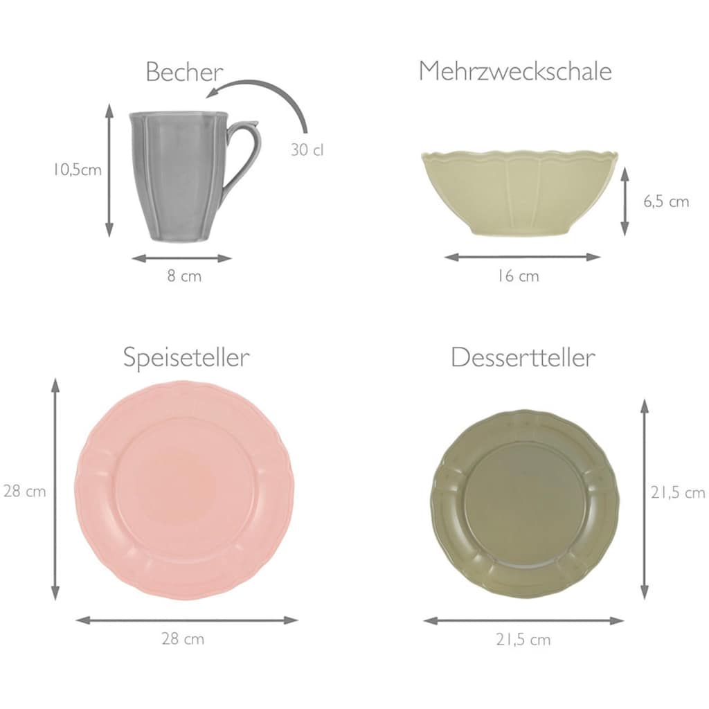 CreaTable Kombiservice »Geschirr-Set Flora colors«, (Set, 16 tlg., Kaffeeservice und Tafelservice im Set, für 4 Personen)