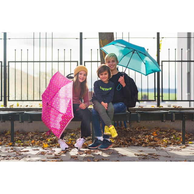 Knirps® Taschenregenschirm »Rookie manual, capri reflective«, für Kinder;  mit umlaufendem, reflektierendem Band | BAUR