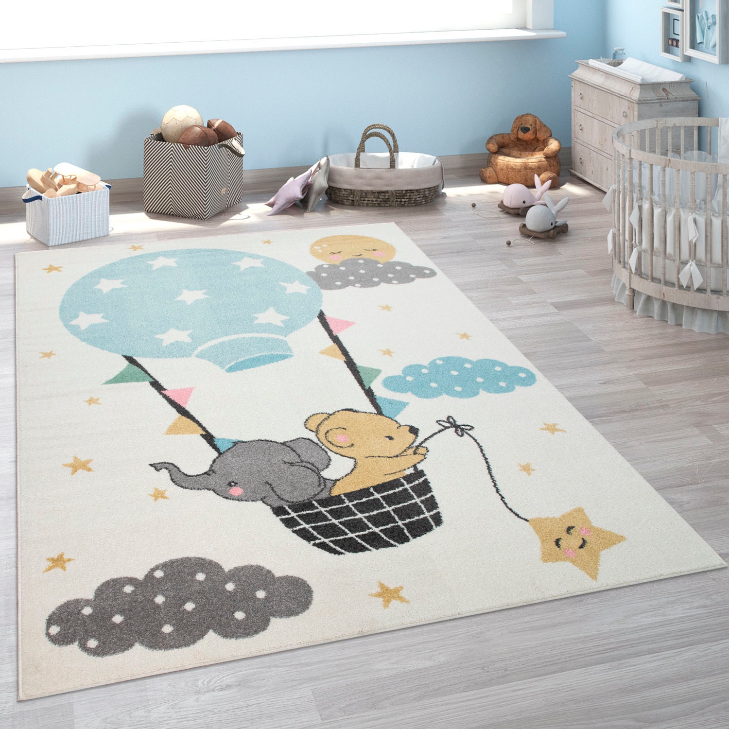 Paco Home Kinderteppich »Nino 883«, rechteckig, Spielteppich, Kurzflor, Motiv Wolken, Sterne & Tiere, Kinderzimmer