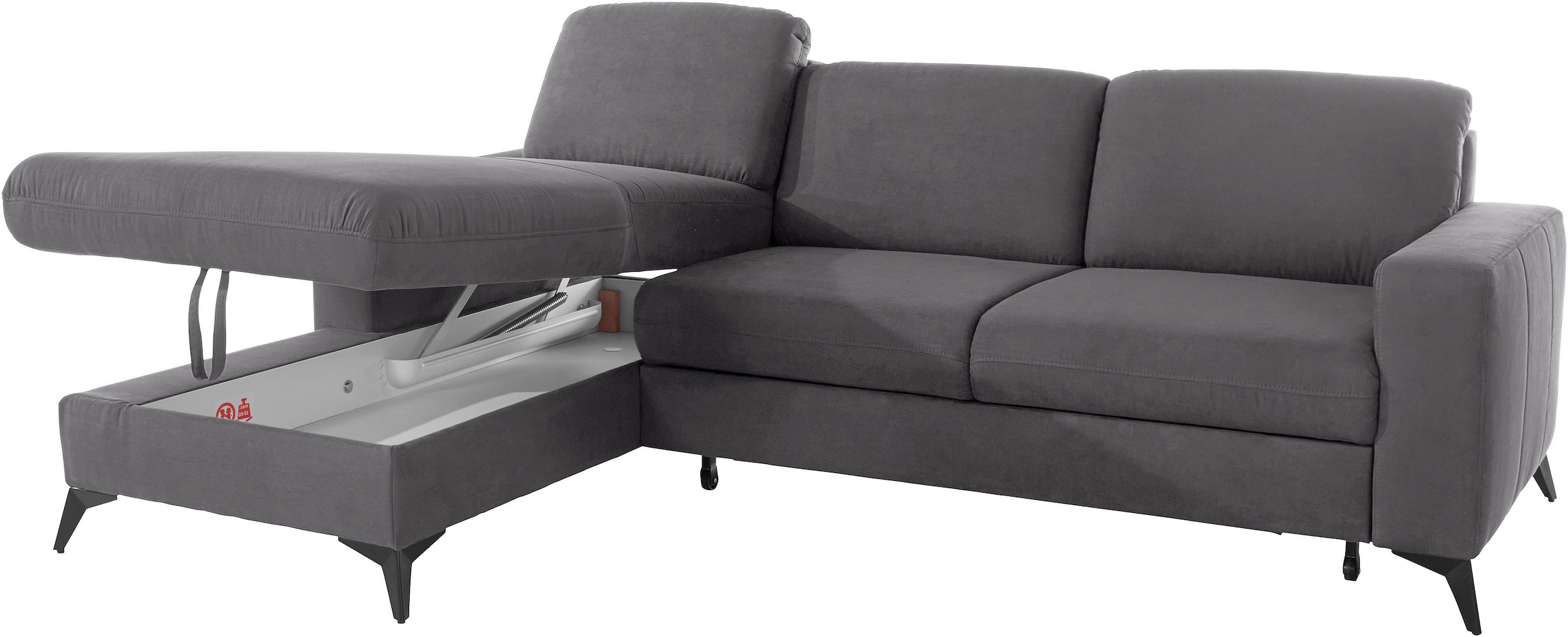 Places of Style Ecksofa »Lolland L-Form«, Wahlweise mit Bettfunktion und Bettkasten, Federkern