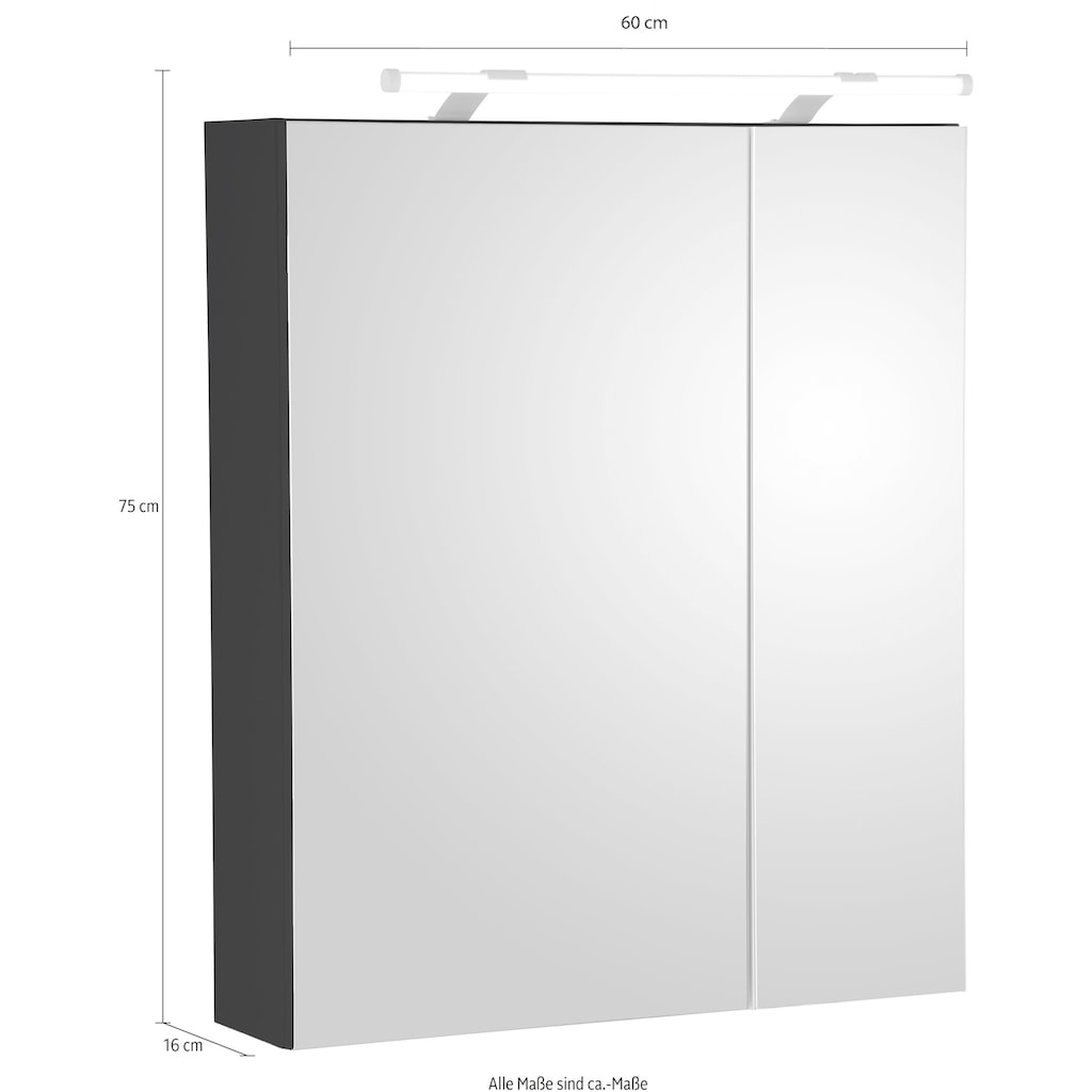 Schildmeyer Spiegelschrank »Dorina«, Breite 60 cm, 2-türig, LED-Beleuchtung, Schalter-/Steckdosenbox