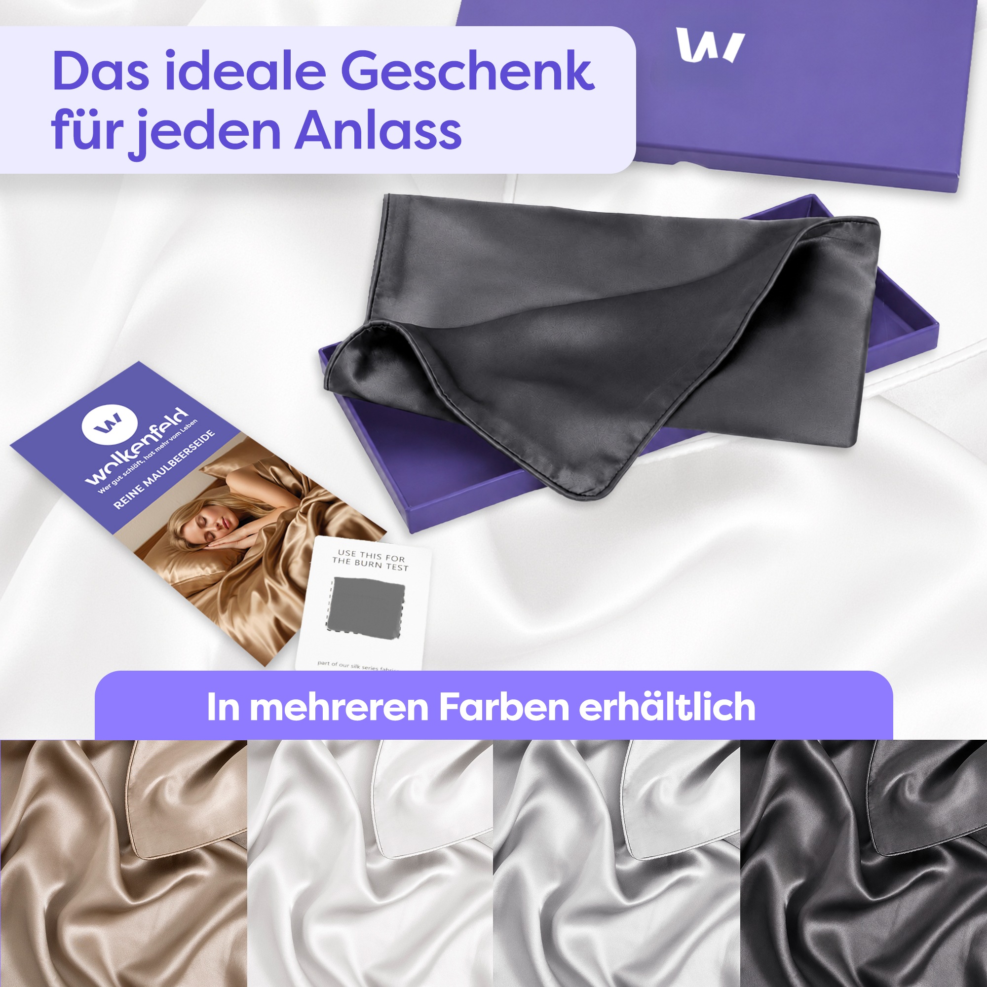 Wolkenfeld Kissenbezug »Seidenkissenbezug 100 % Maulbeerseide, 22 Momme, 6A, 40x80, OEKO-TEX« Sanft zu Haut und Haar, mit verdecktem Hotelverschluss & Geschenkbox