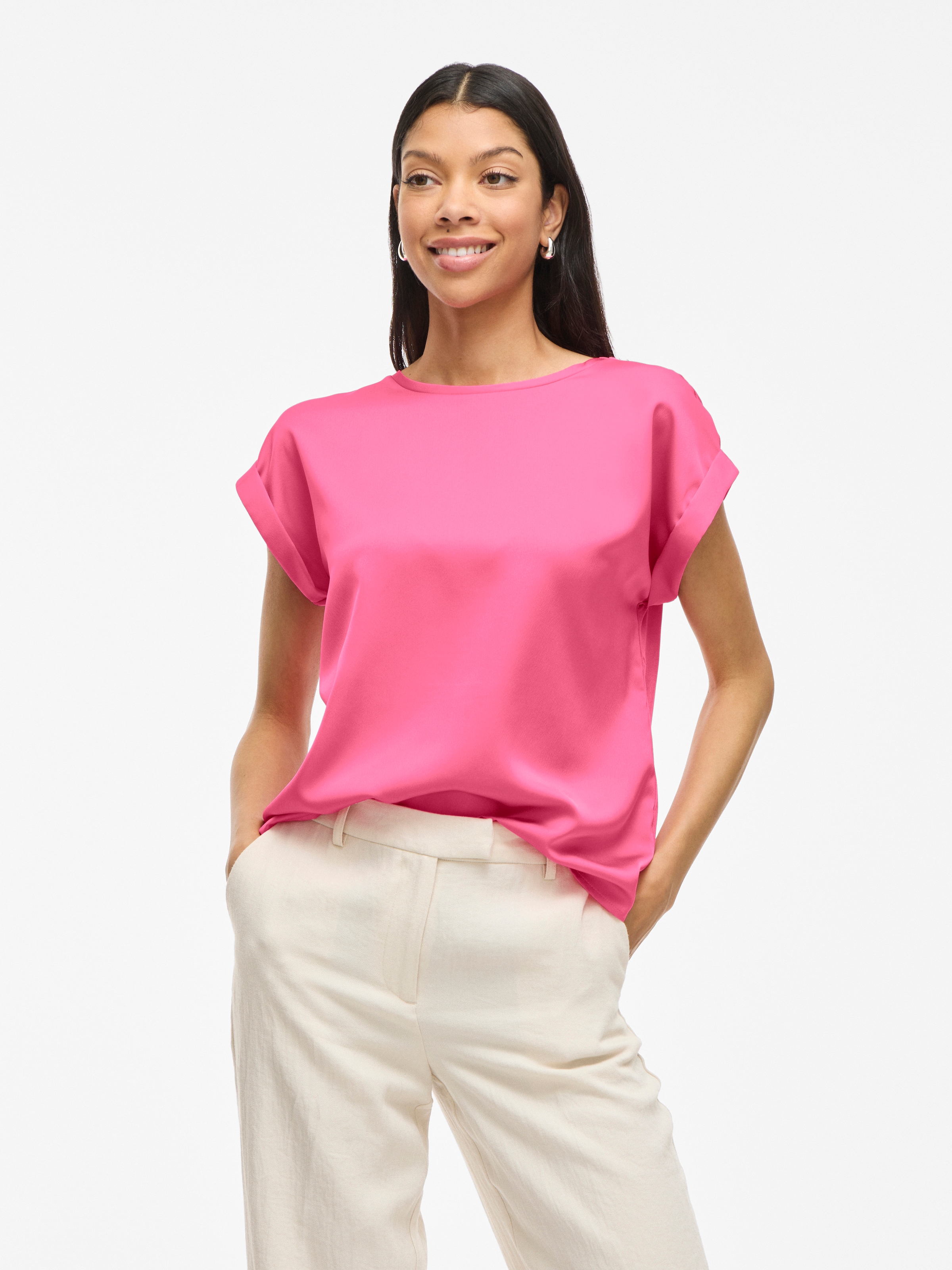 Vila Kurzarmshirt "VIELLETTE S/S SATIN TOP - NOOS", Satin Optik günstig online kaufen